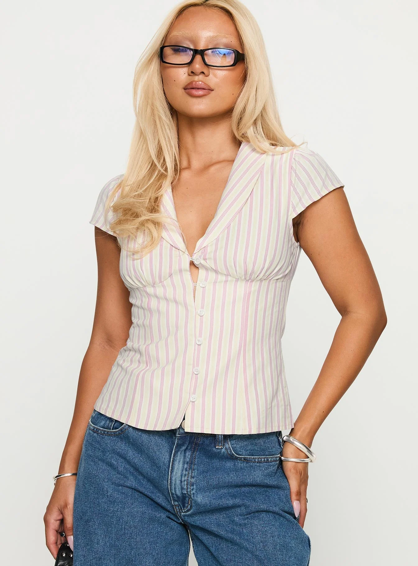 Ellis Island Collared Top Pink Stripe - Image 2