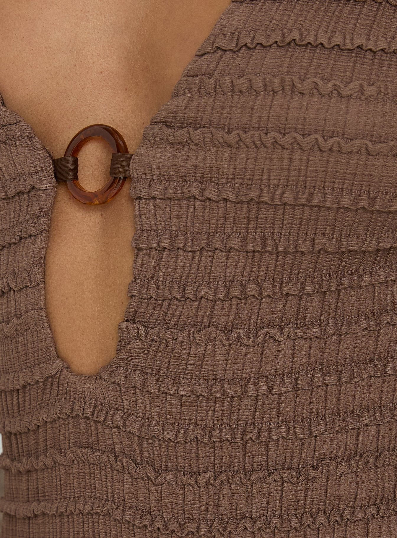 Elnora Long Sleeve Plunge Mini Dress Brown - Image 6