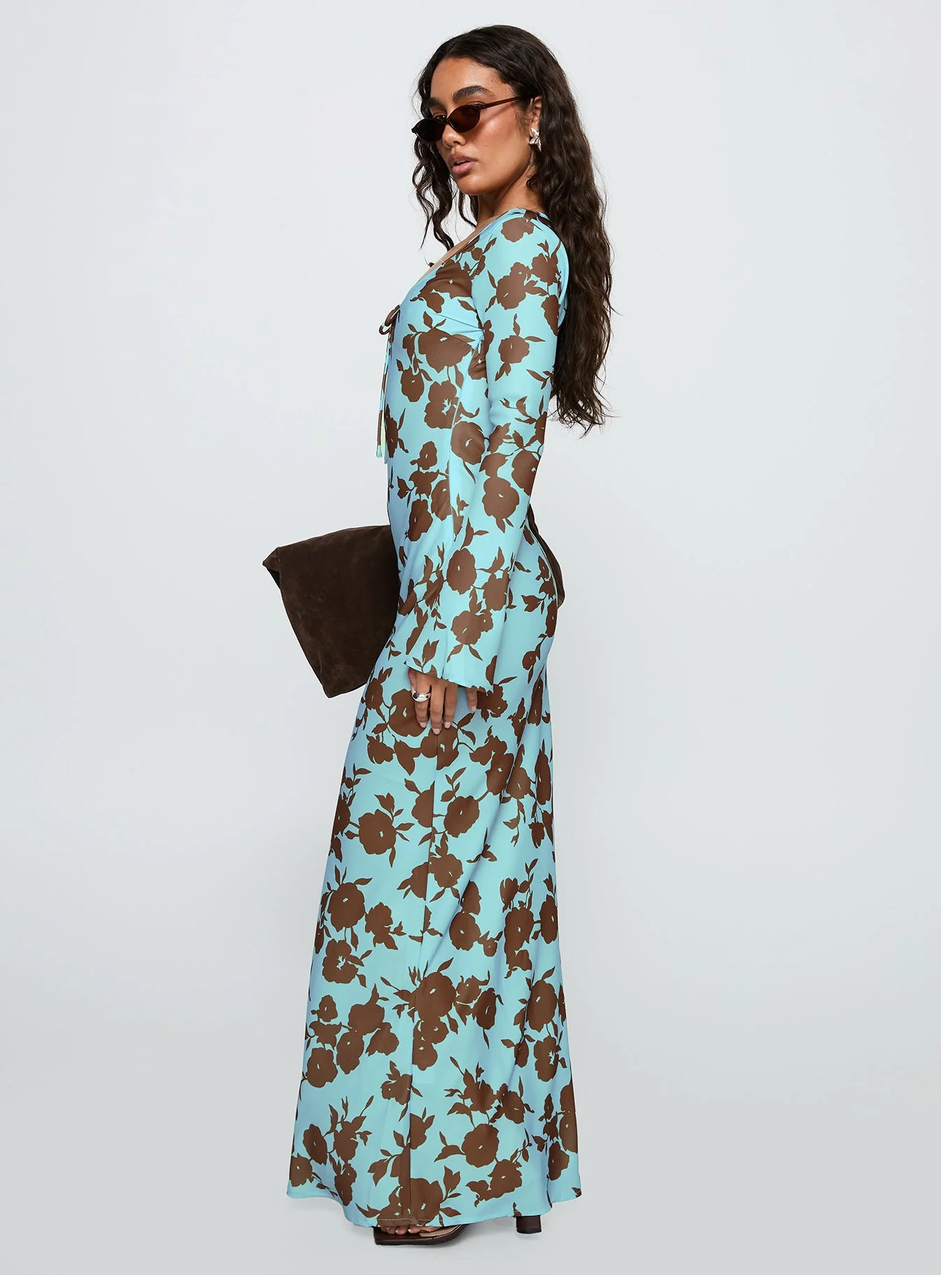 Elorie Long Sleeve Maxi Dress Blue / Brown - Image 4