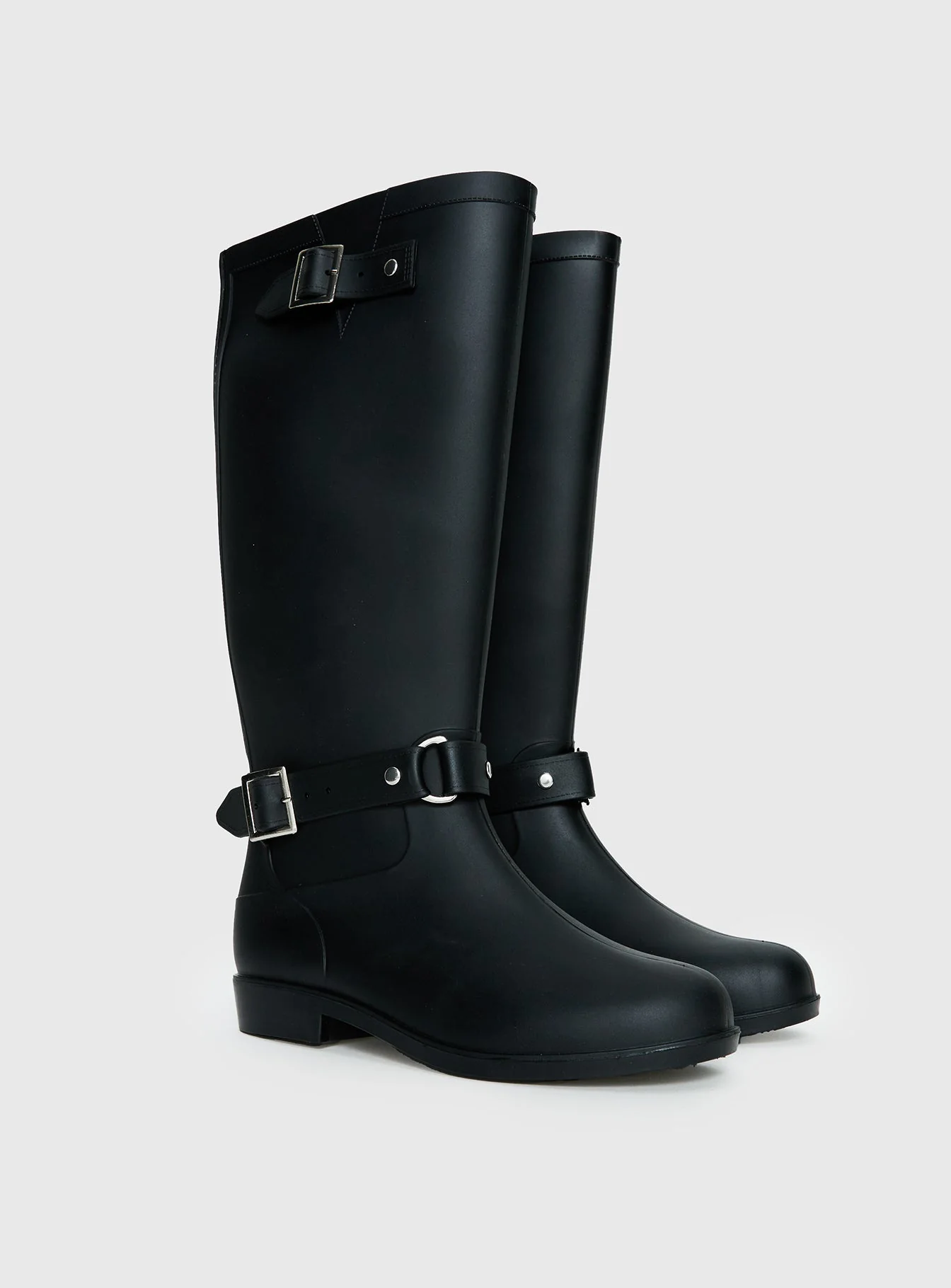 Elvera Buckle Detail Rubber Gumboots Black - Image 2