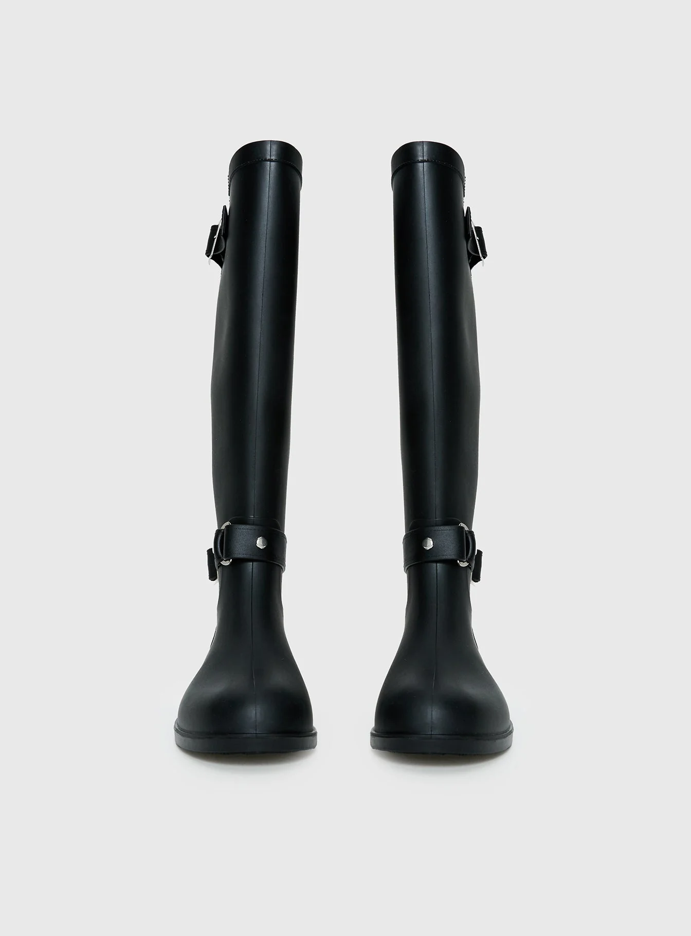 Elvera Buckle Detail Rubber Gumboots Black - Image 3