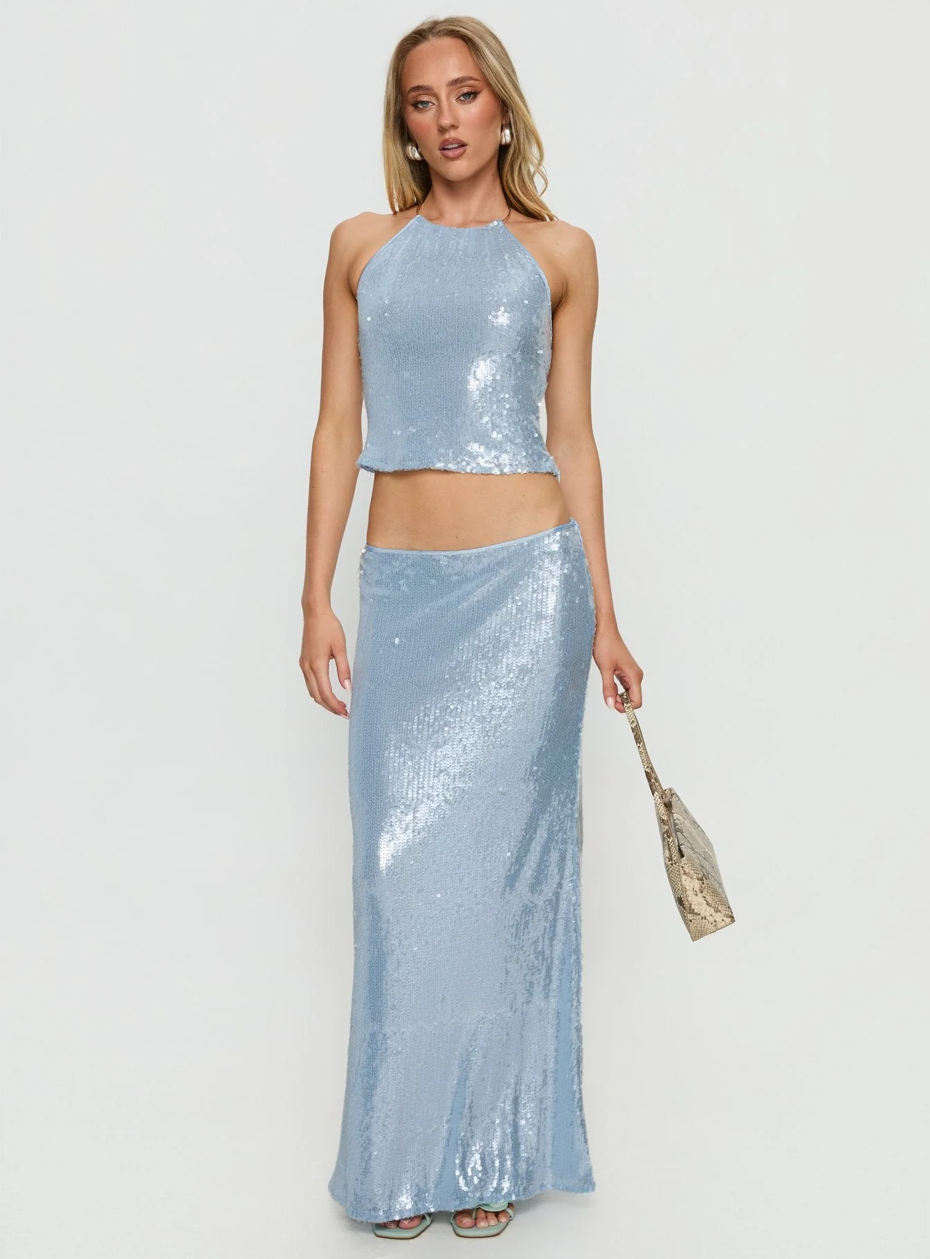 Emalia Halter Sheer Sequin Top Blue - Image 3