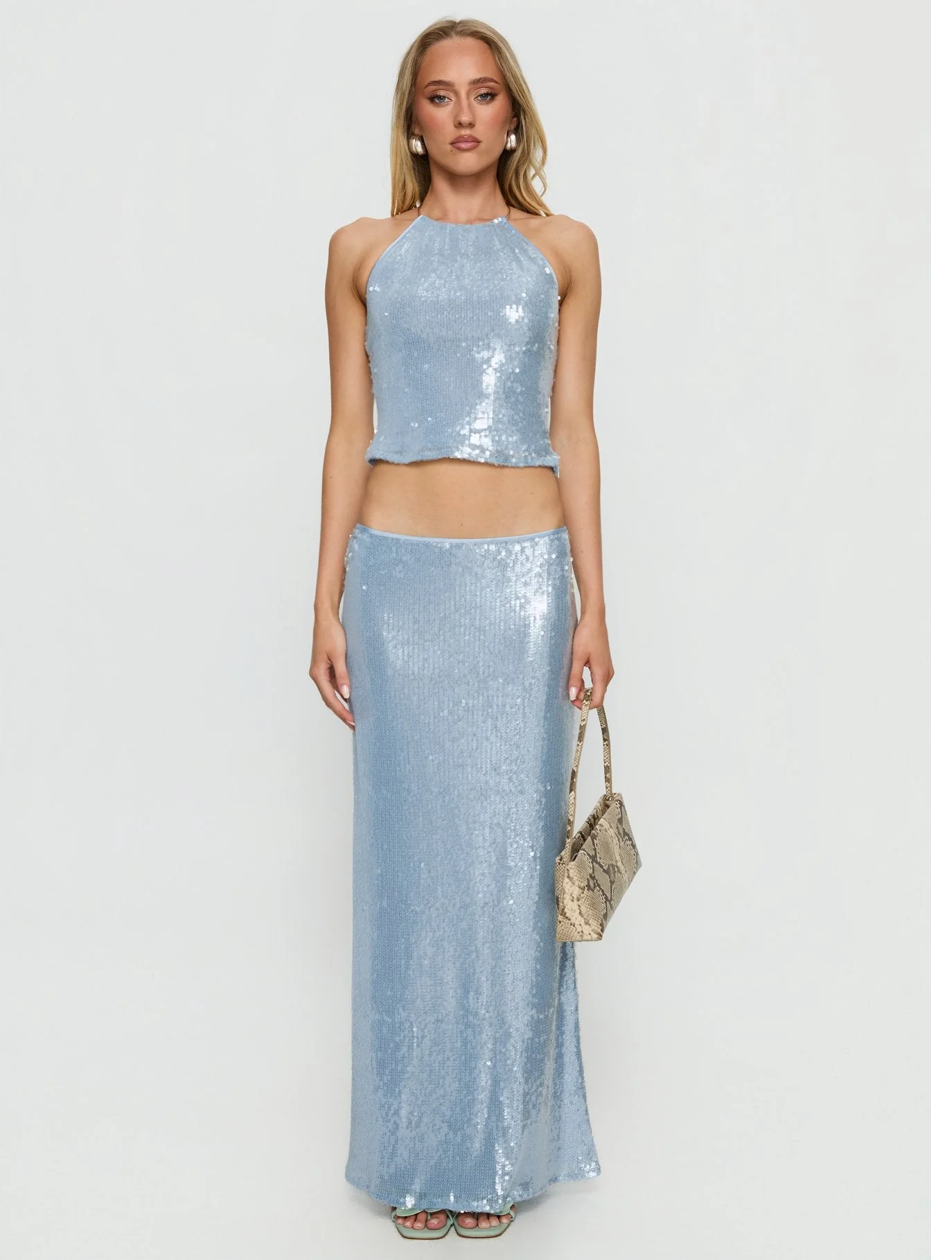 Emalia Halter Sheer Sequin Top Blue - Image 7