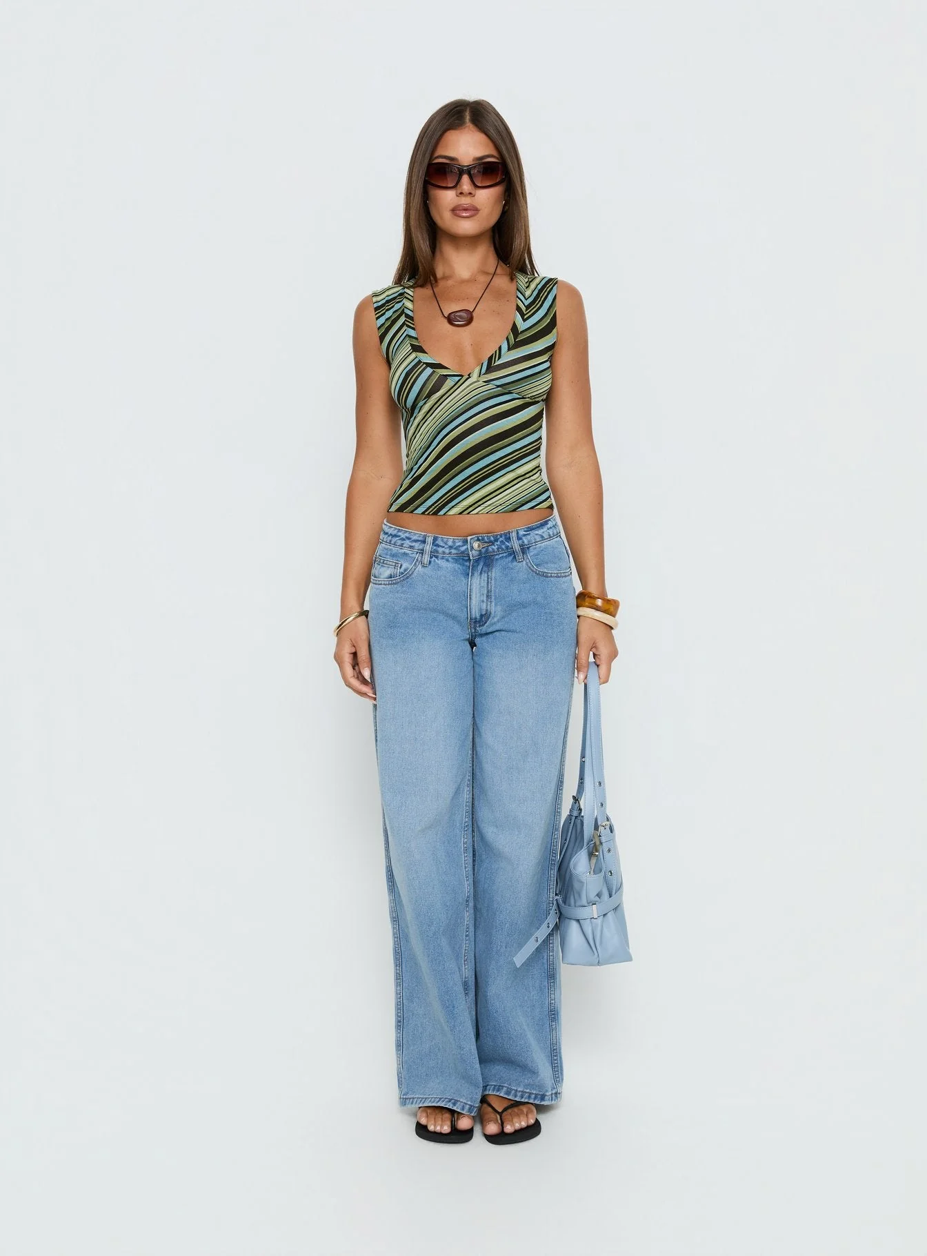 Emberly V Neck Top Green Stripe - Image 7