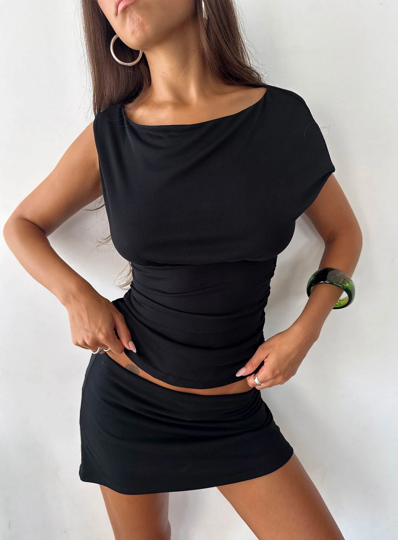 Emelyne Cinched Waist Top Black - Image 2
