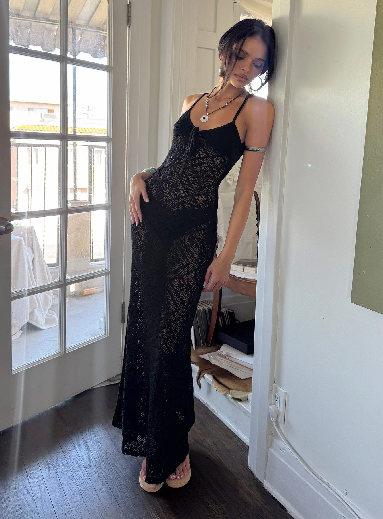 Eminent Crochet Low Back Maxi Dress Black - Image 10