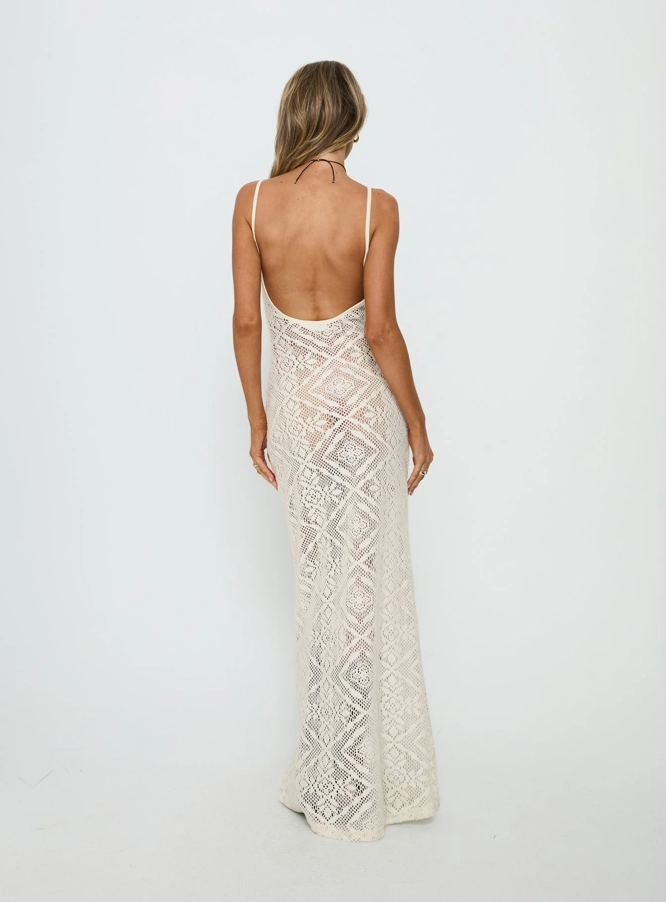Eminent Crochet Low Back Maxi Dress Cream - Image 5
