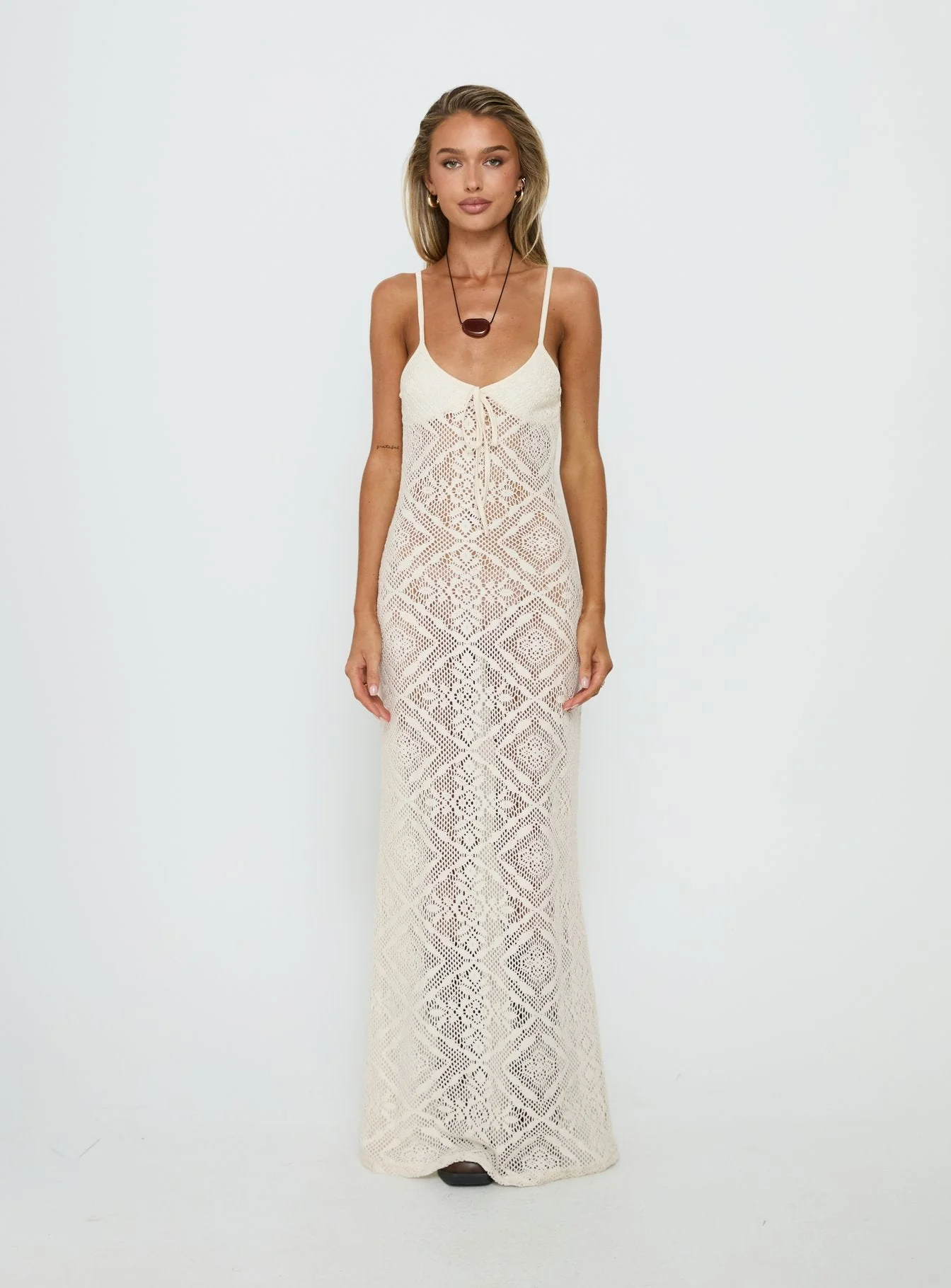 Eminent Crochet Low Back Maxi Dress Cream - Image 8