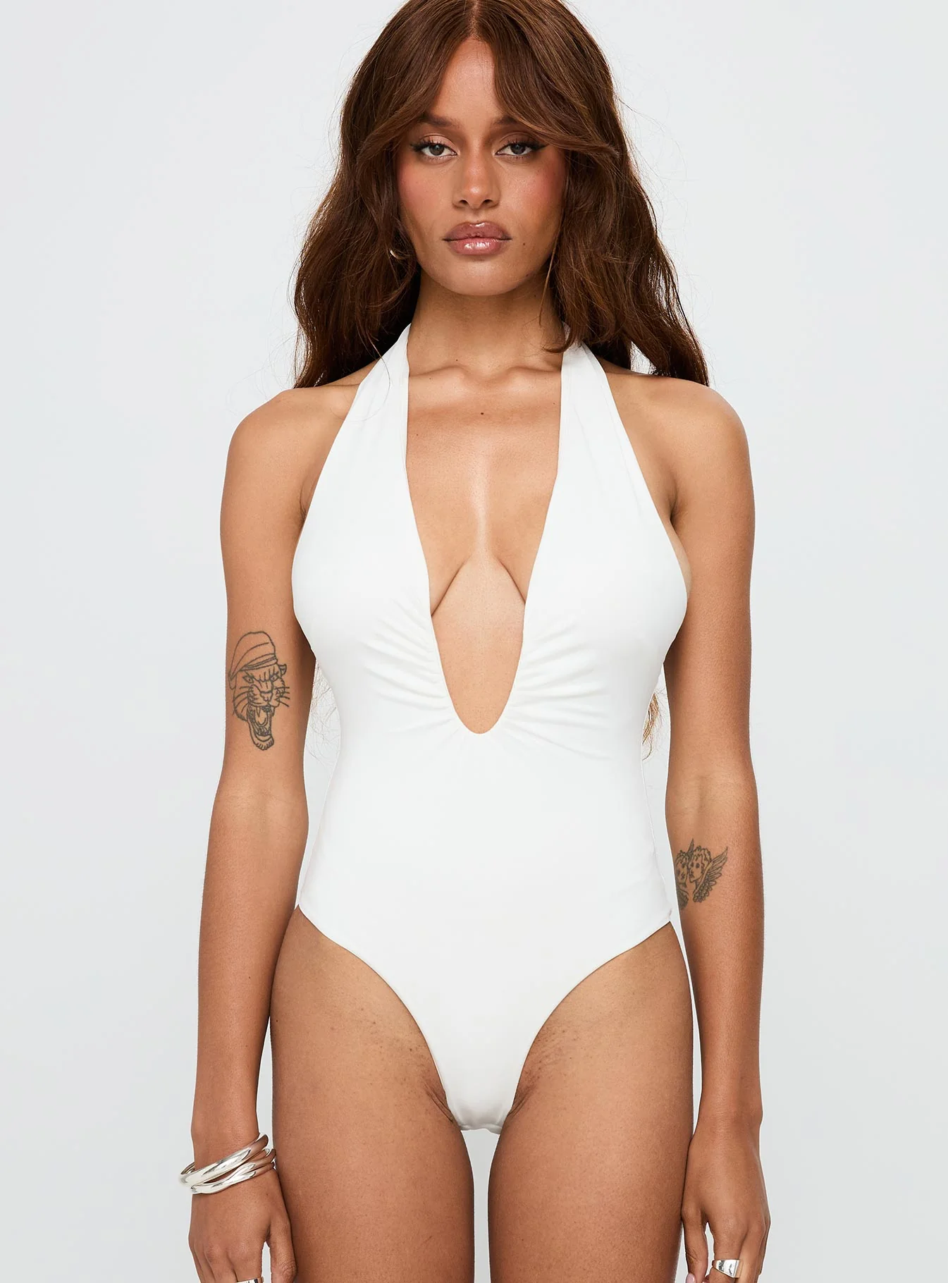 Emmalyne Plunge Neck Bodysuit White - Image 7
