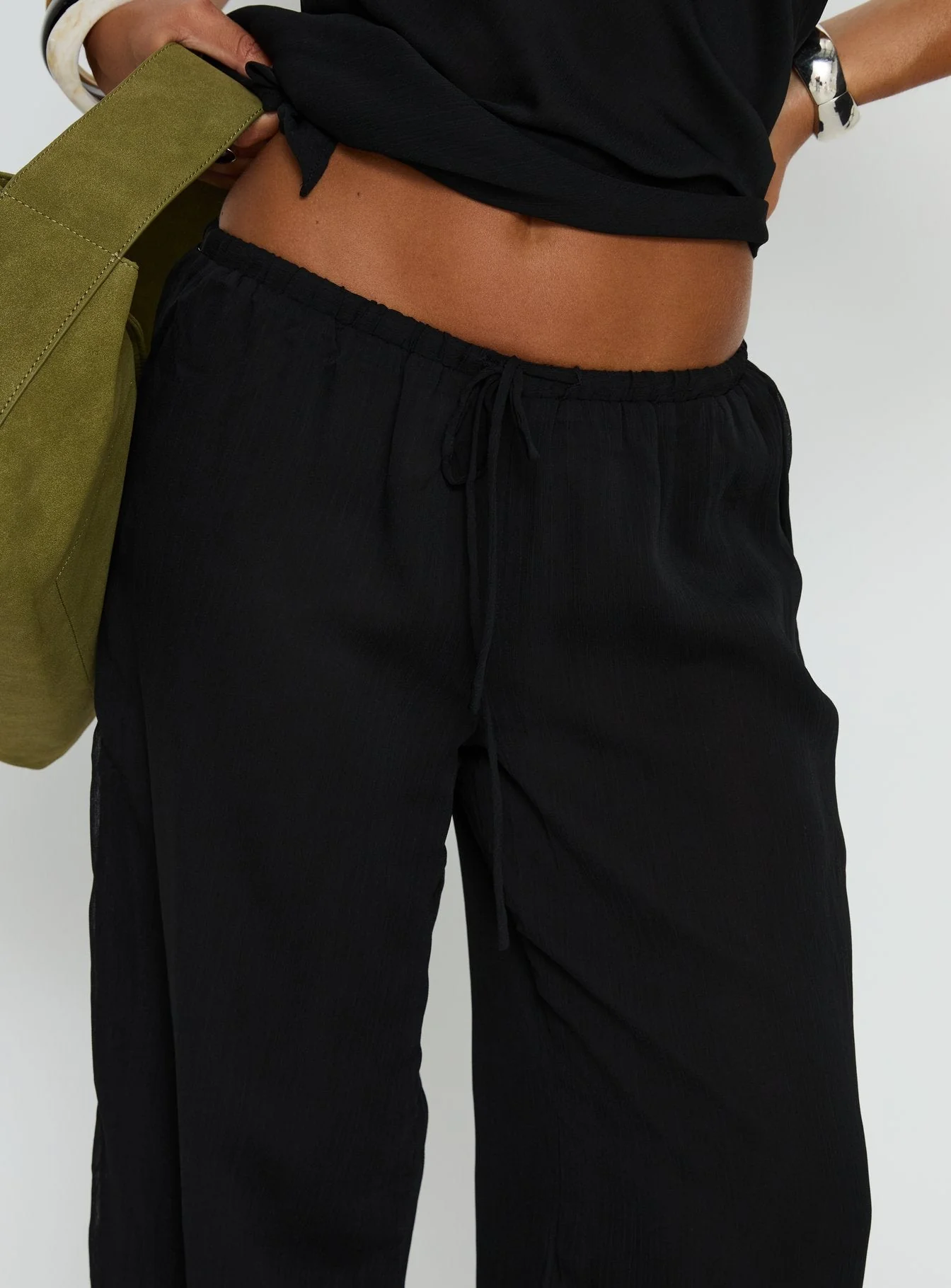Emorisa Mid Rise Chiffon Pant Black - Image 6