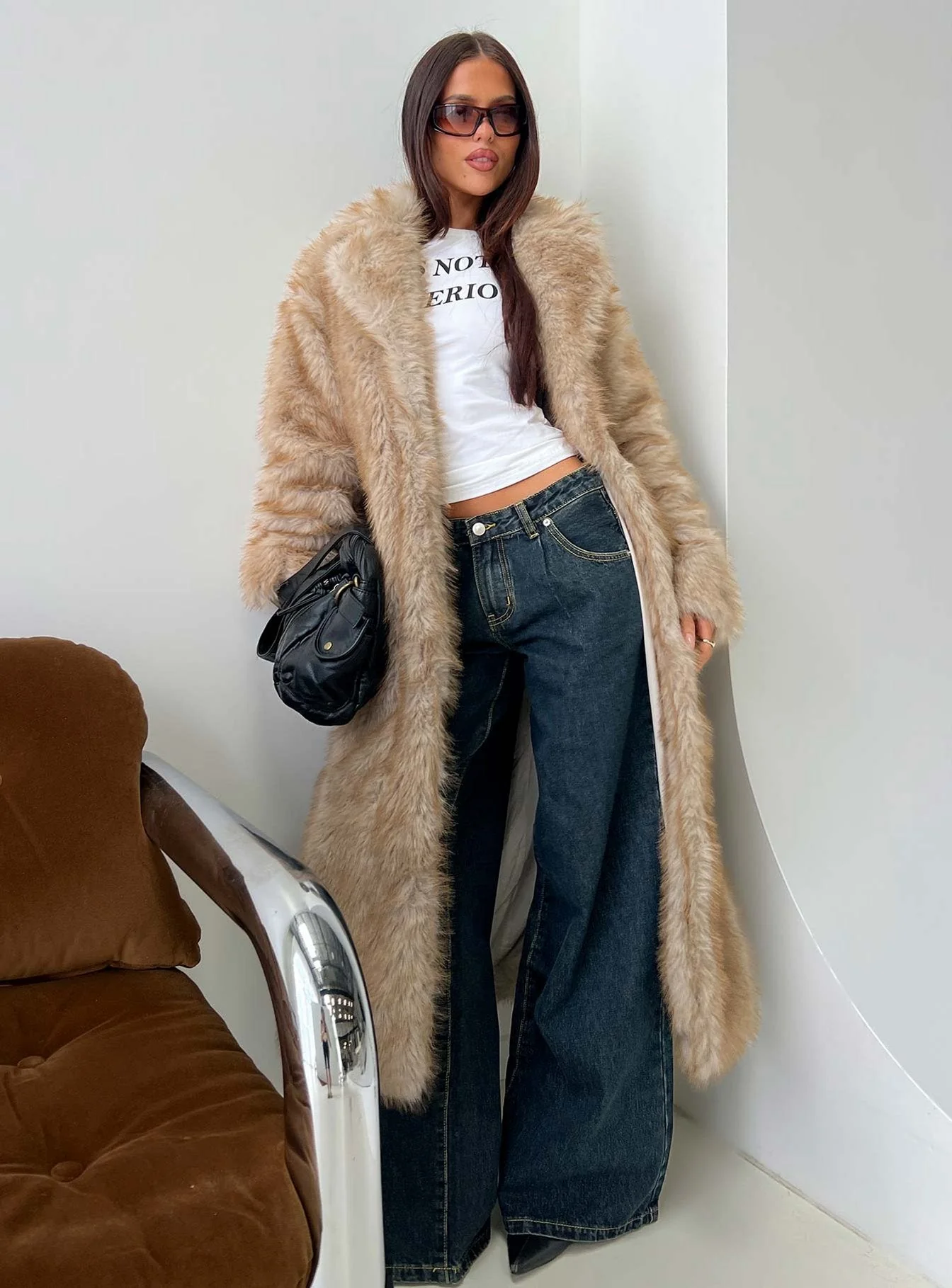 End Of Beginning Faux Fur Longline Jacket Beige - Image 10