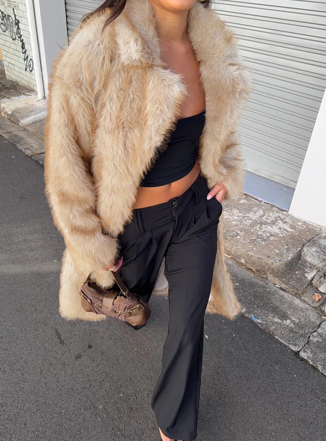 End Of Beginning Faux Fur Longline Jacket Beige - Image 12