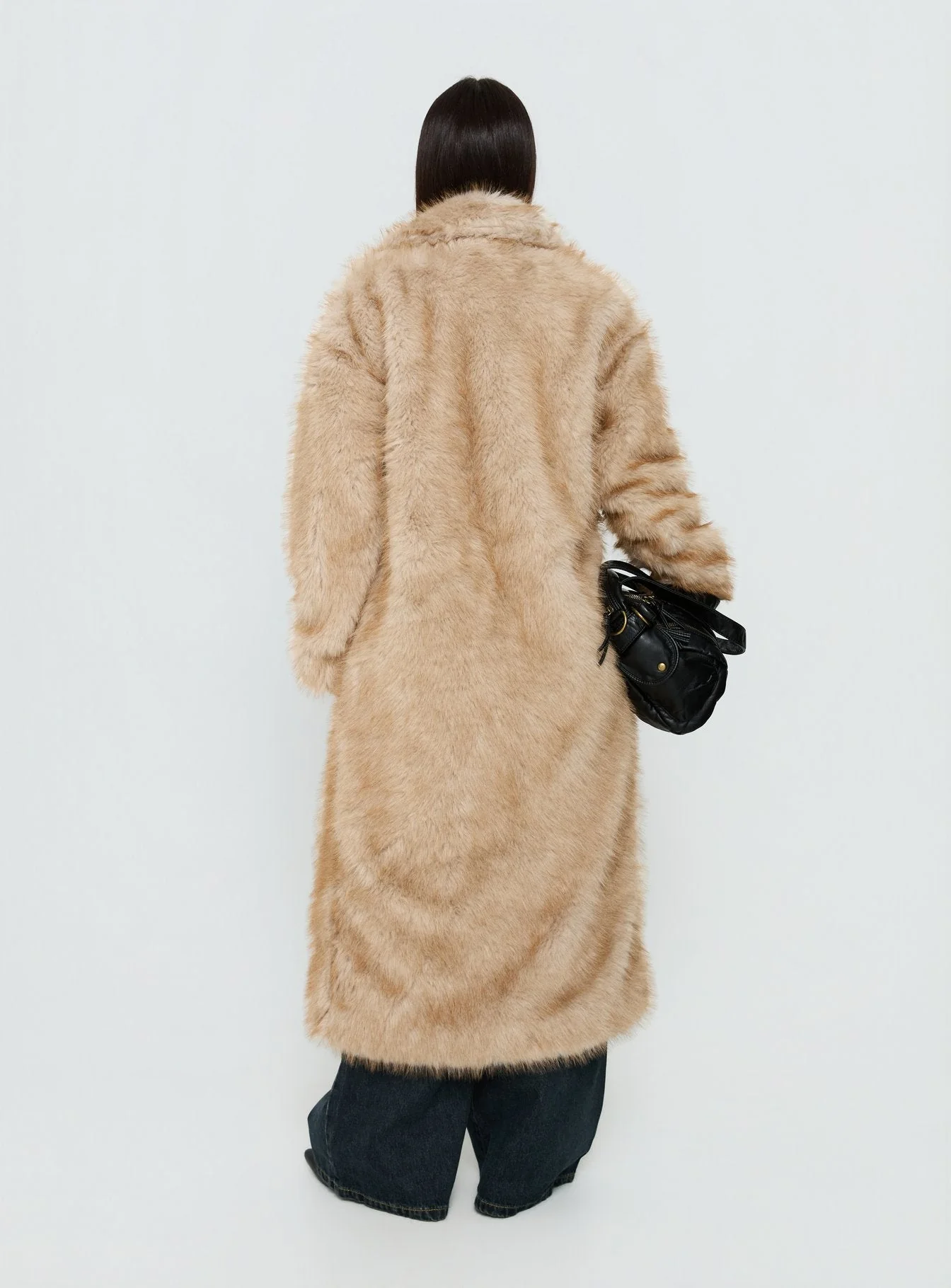 End Of Beginning Faux Fur Longline Jacket Beige - Image 5