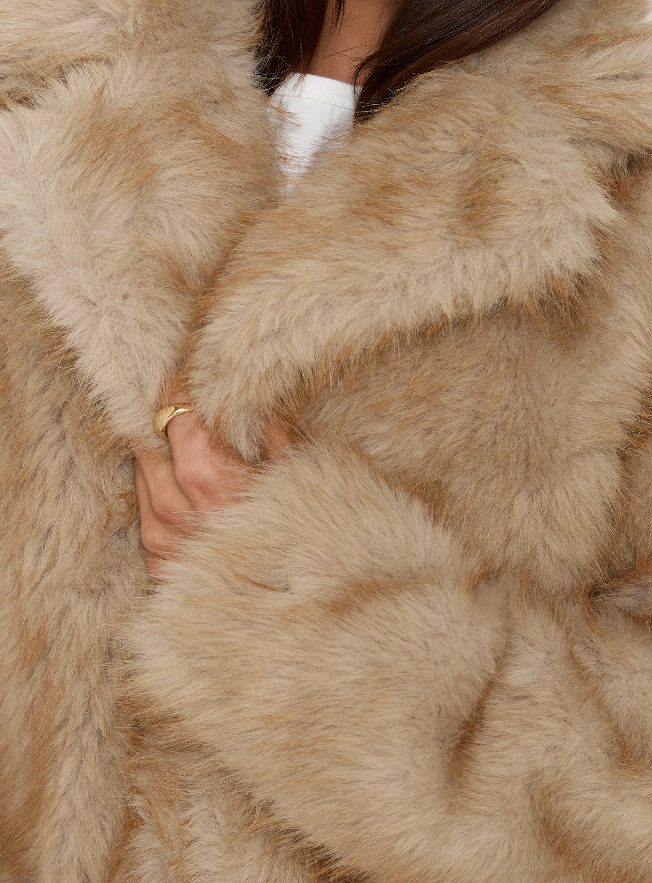 End Of Beginning Faux Fur Longline Jacket Beige - Image 6