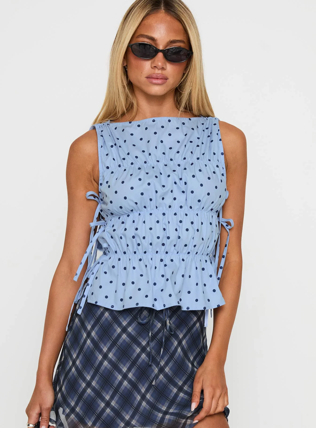 Endless Summers Tie Side Top Blue Polka Dot - Image 2