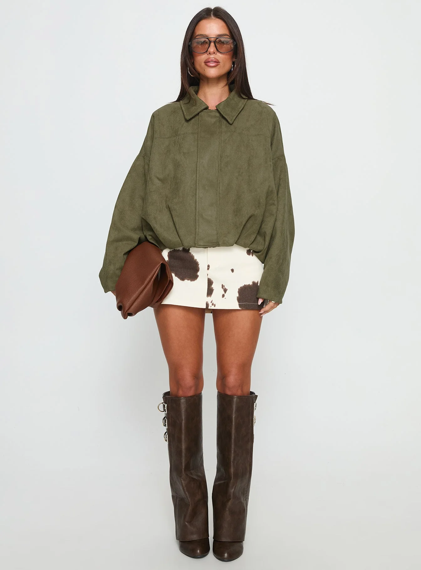 Enlightened Faux Suede Bomber Jacket Khaki - Image 10