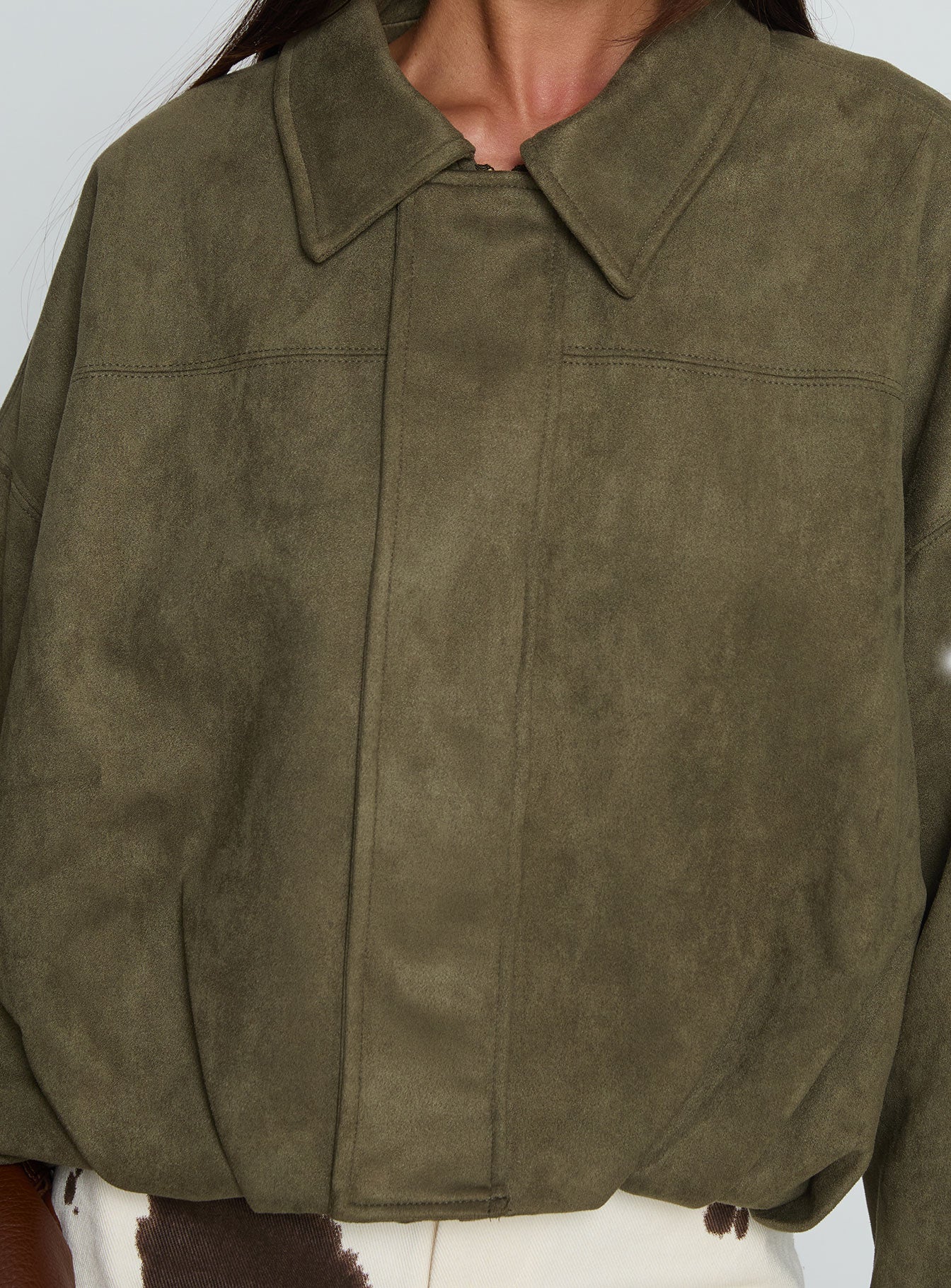 Enlightened Faux Suede Bomber Jacket Khaki - Image 6