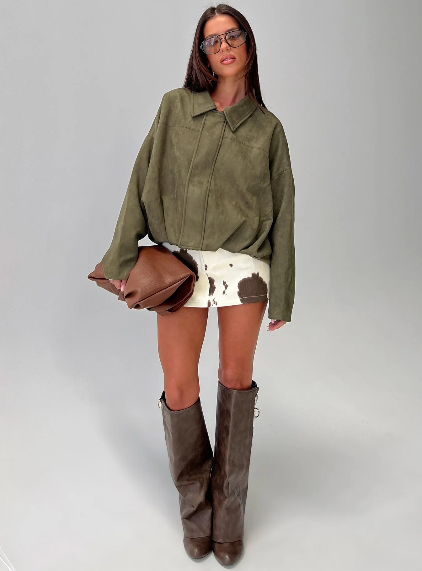 Enlightened Faux Suede Bomber Jacket Khaki - Image 7
