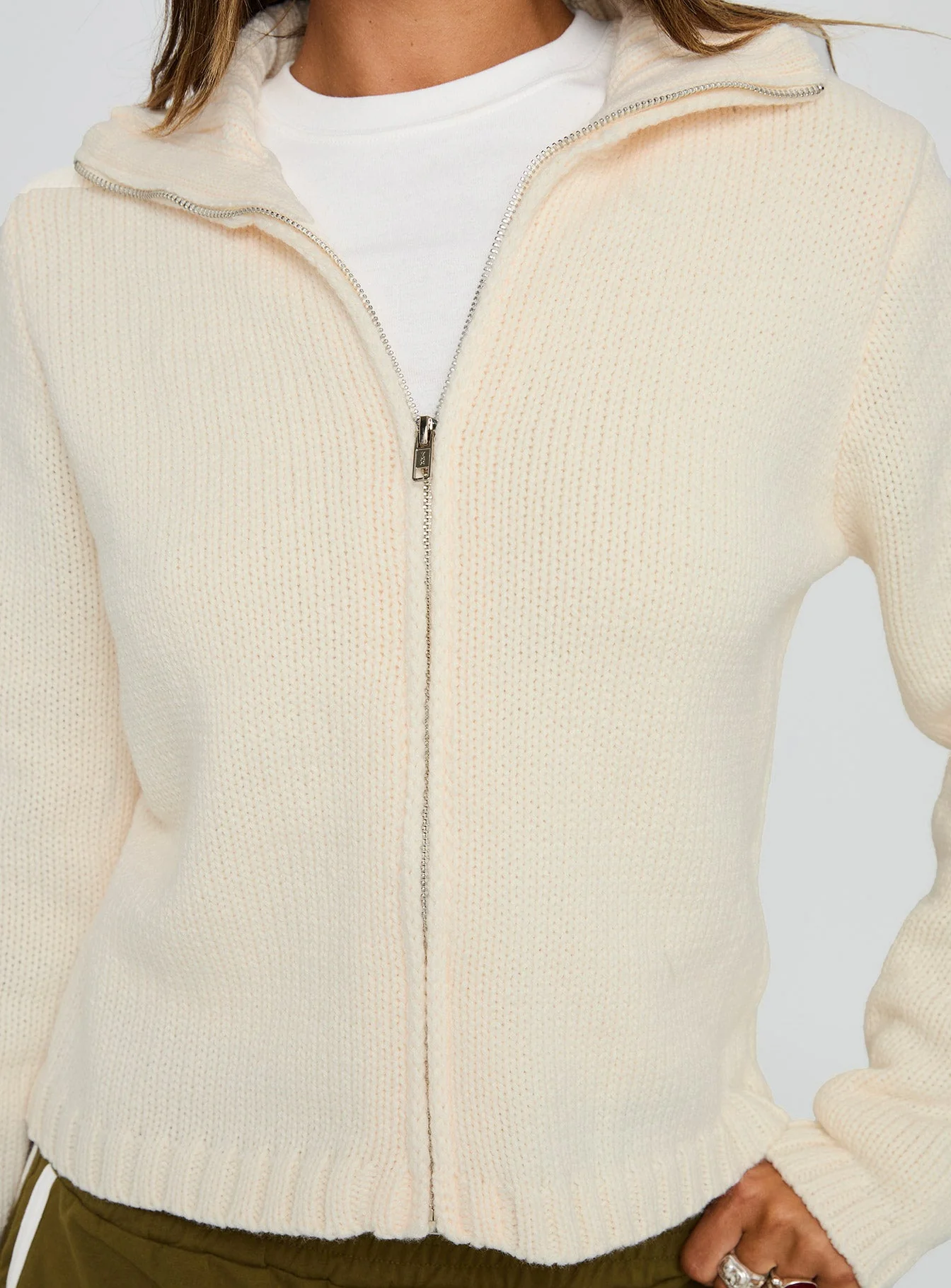 Epitome Zip Through Knit Sweater White - Image 6