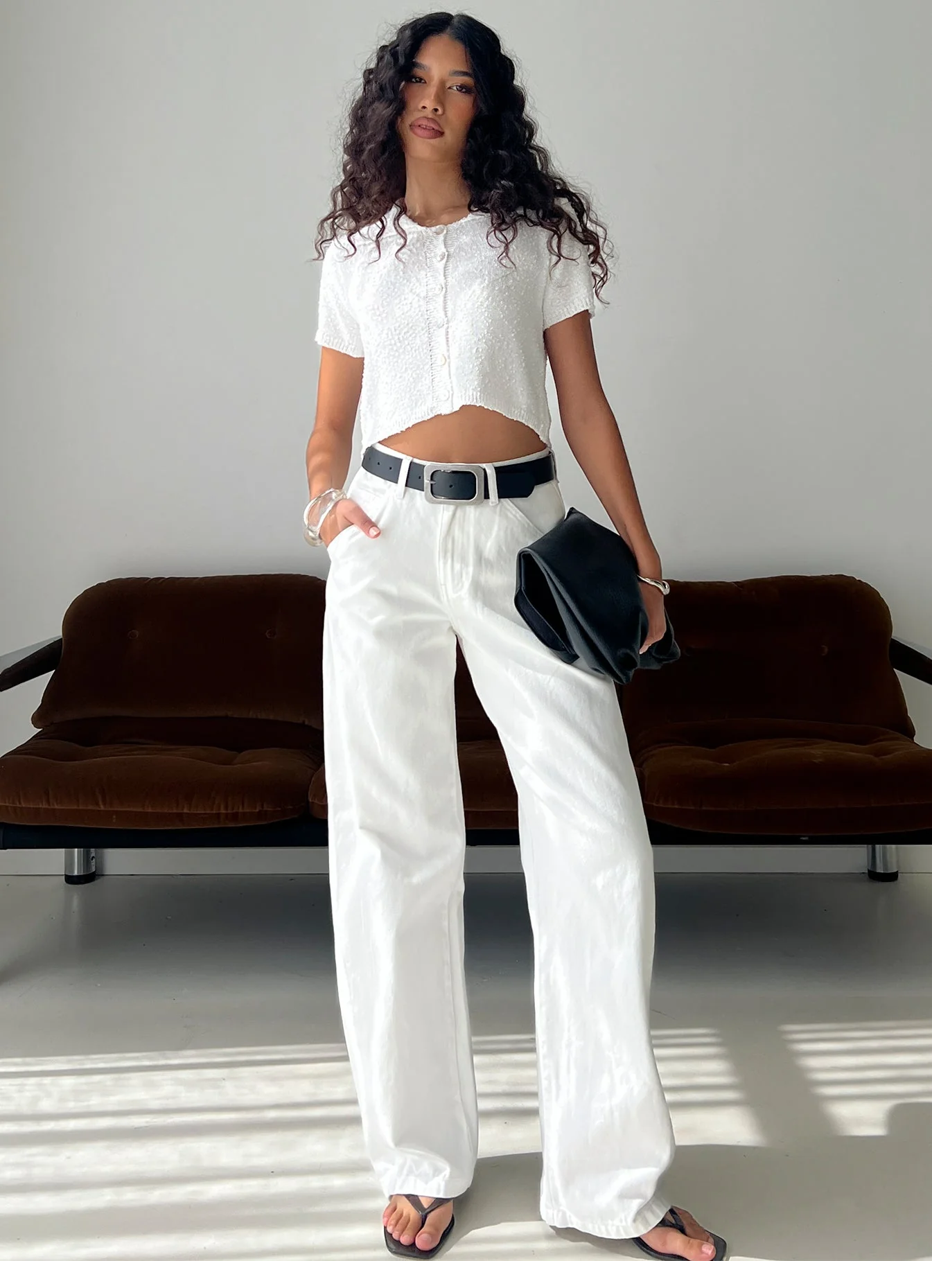 Erena High Rise Barrel Leg Jeans White