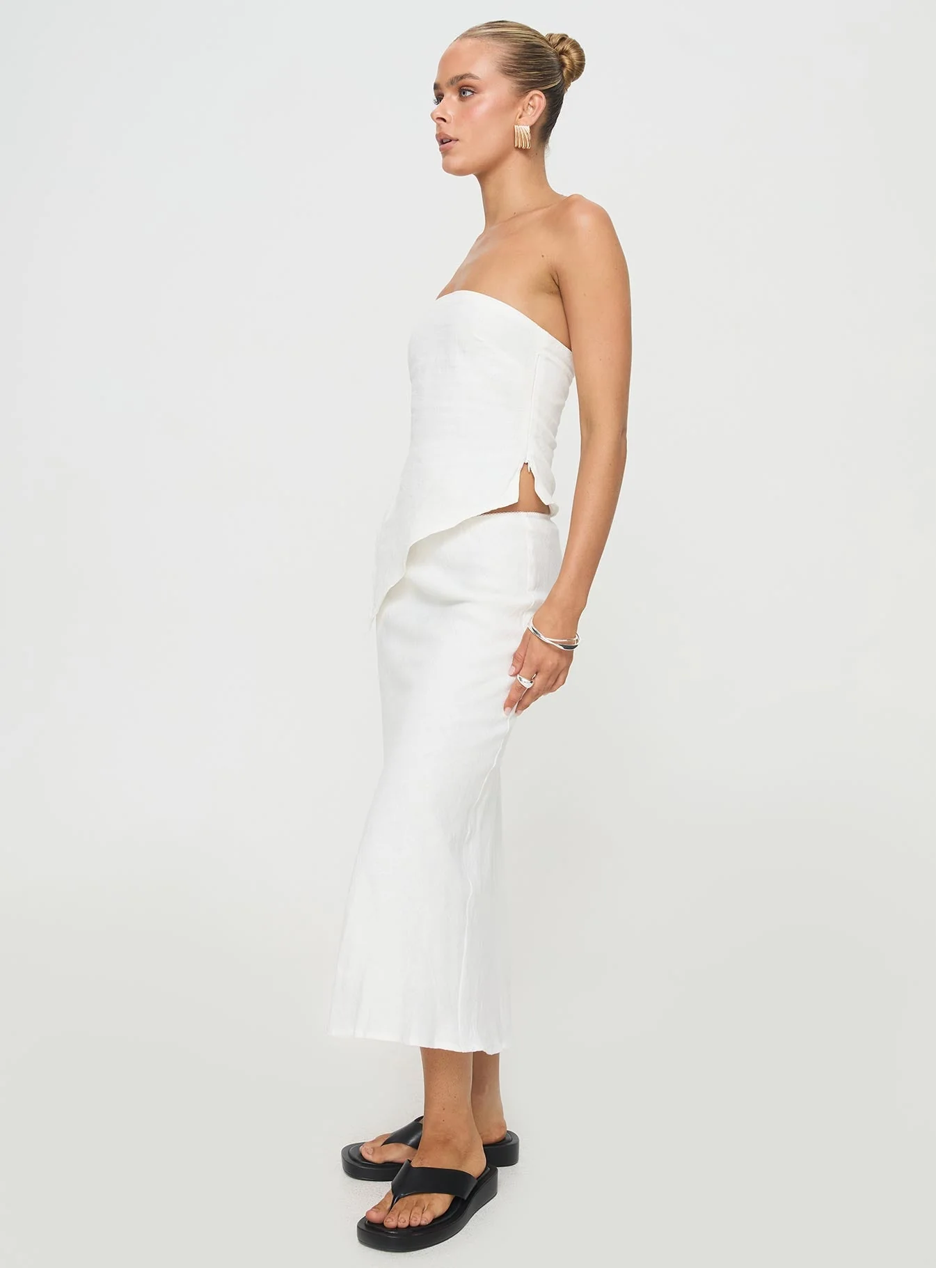 Ermias Linen Blend Midi Skirt White - Image 4