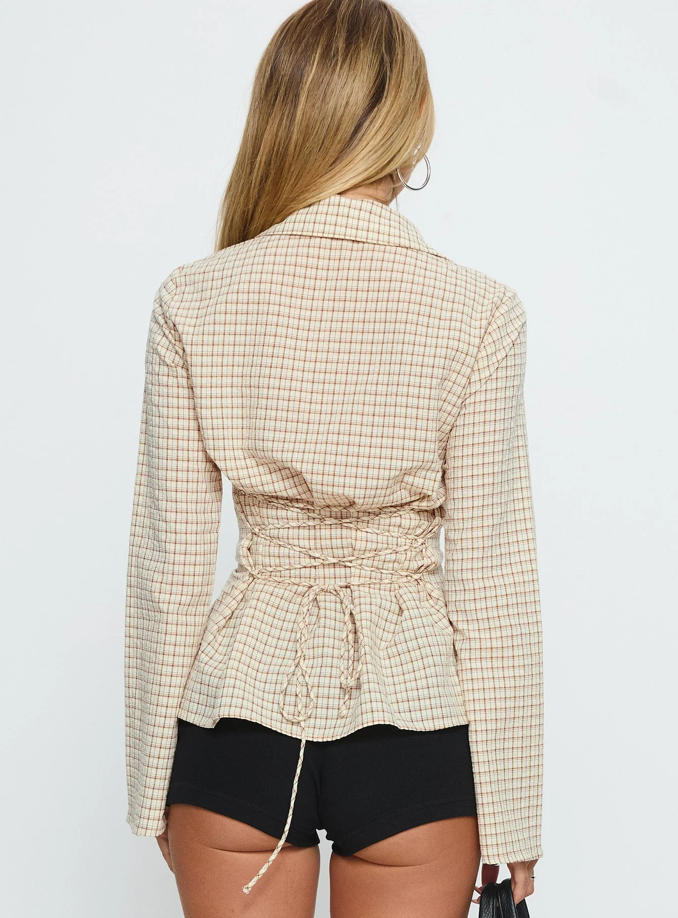 Eryx Tie Back Button Up Top Apricot Check - Image 4