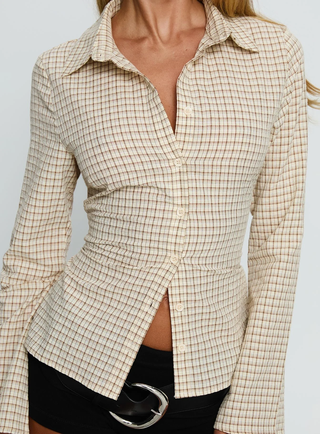 Eryx Tie Back Button Up Top Apricot Check - Image 5