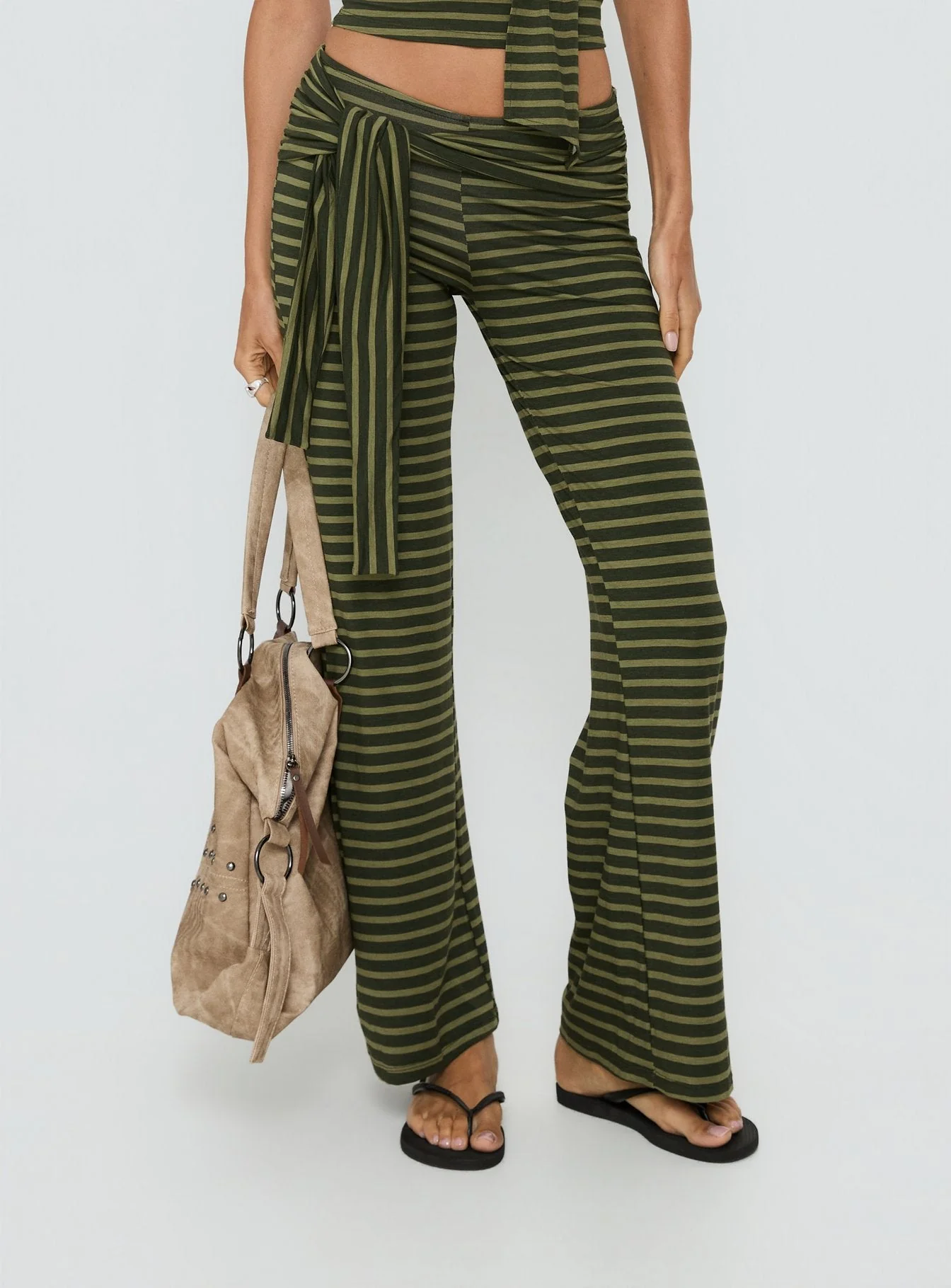 Esata Tie Detail Pants Green Stripe - Image 2