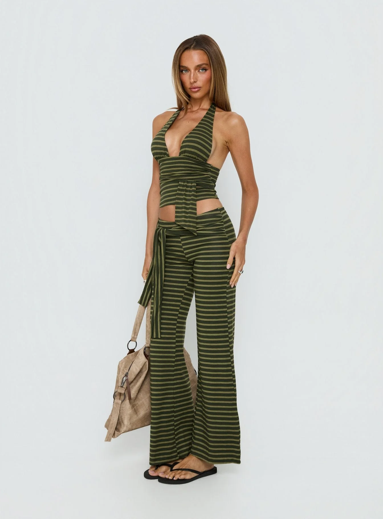 Esata Tie Detail Pants Green Stripe - Image 4
