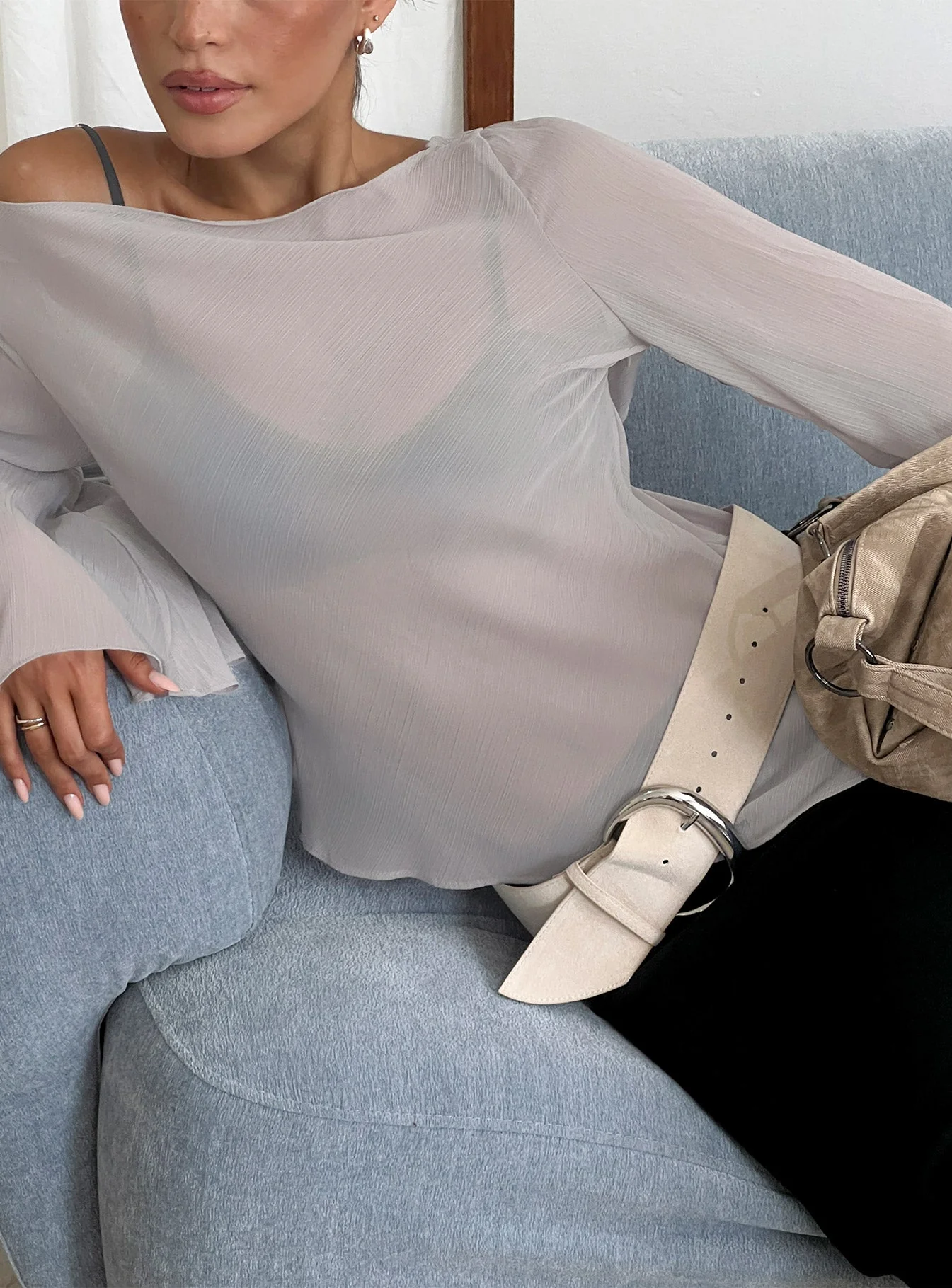 Esmaria Long Sleeve Flared Top Slate - Image 10