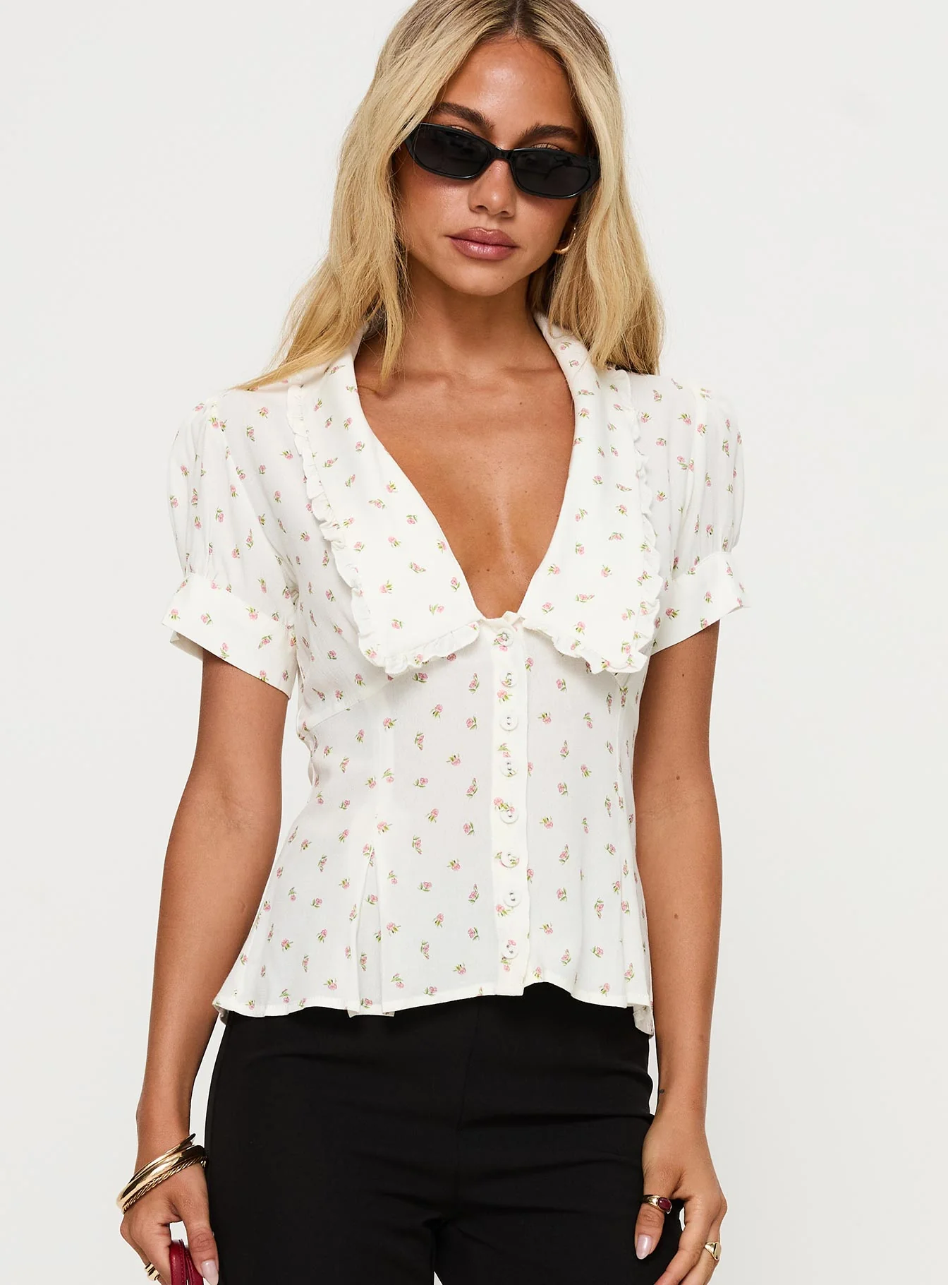 Esmarie Blouse Top White Floral - Image 2