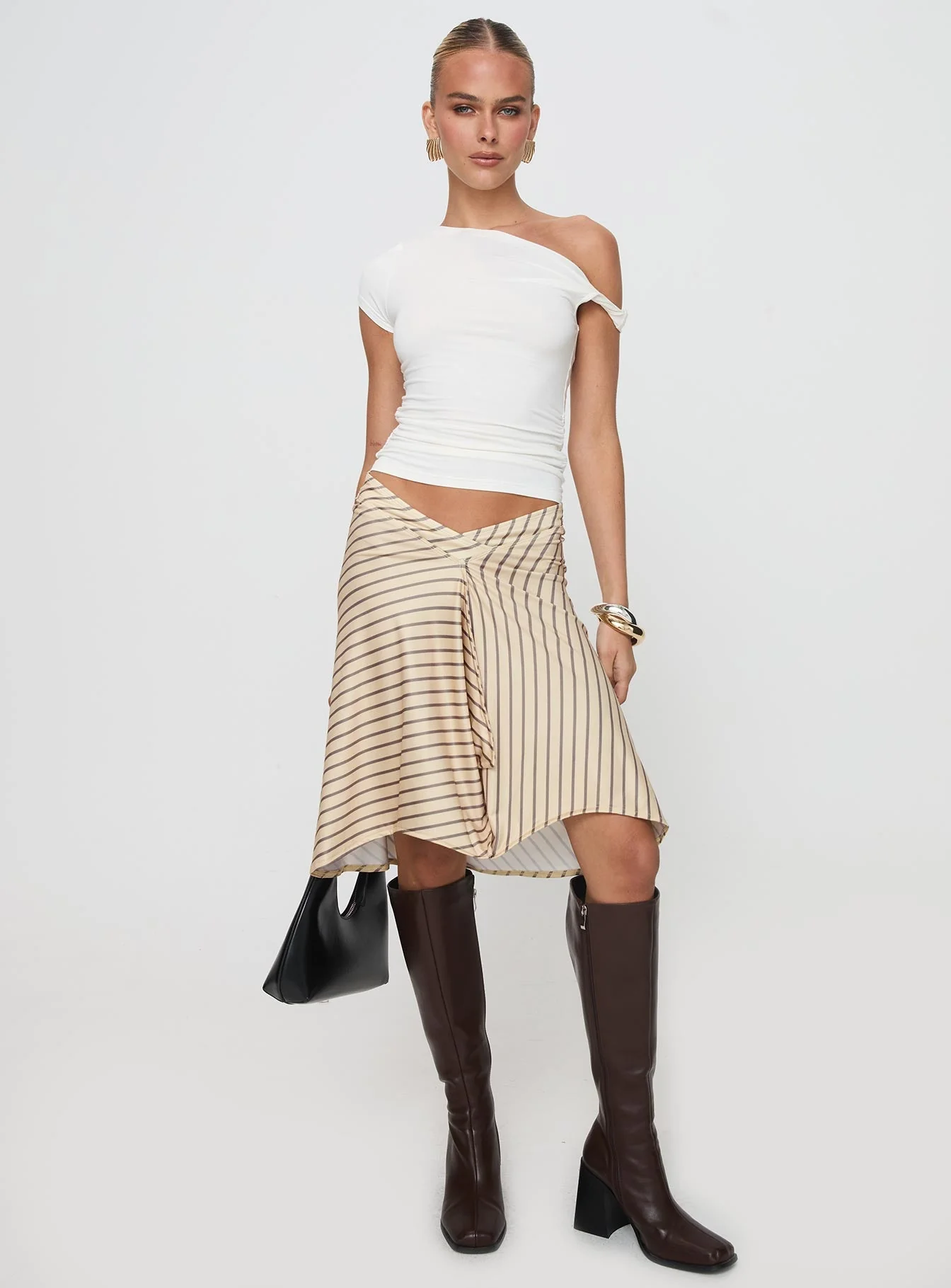 Esmeray Midi Skirt Diagonal Stripe Yellow - Image 3