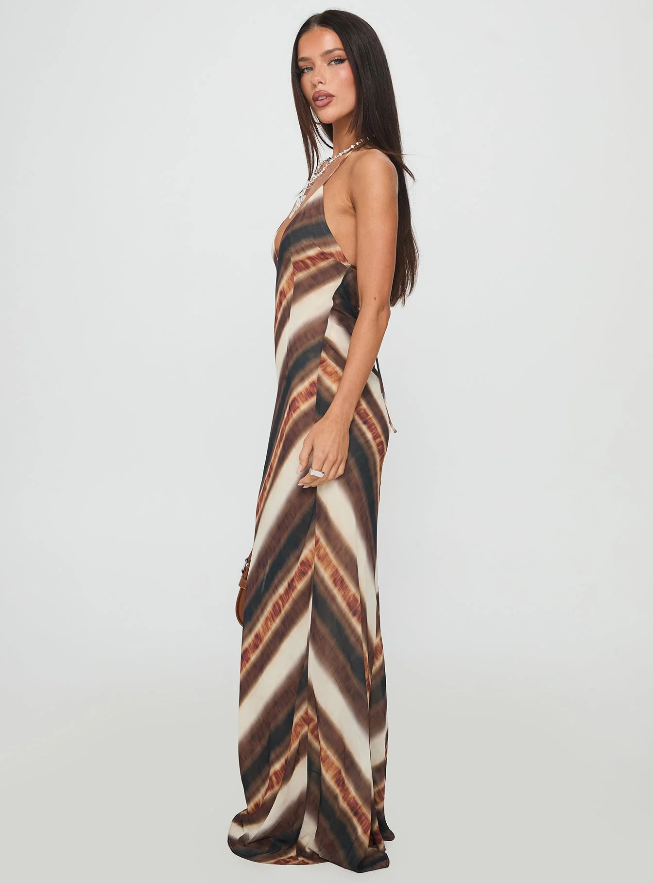 Esmira Halter Maxi Dress Brown Stripe - Image 4