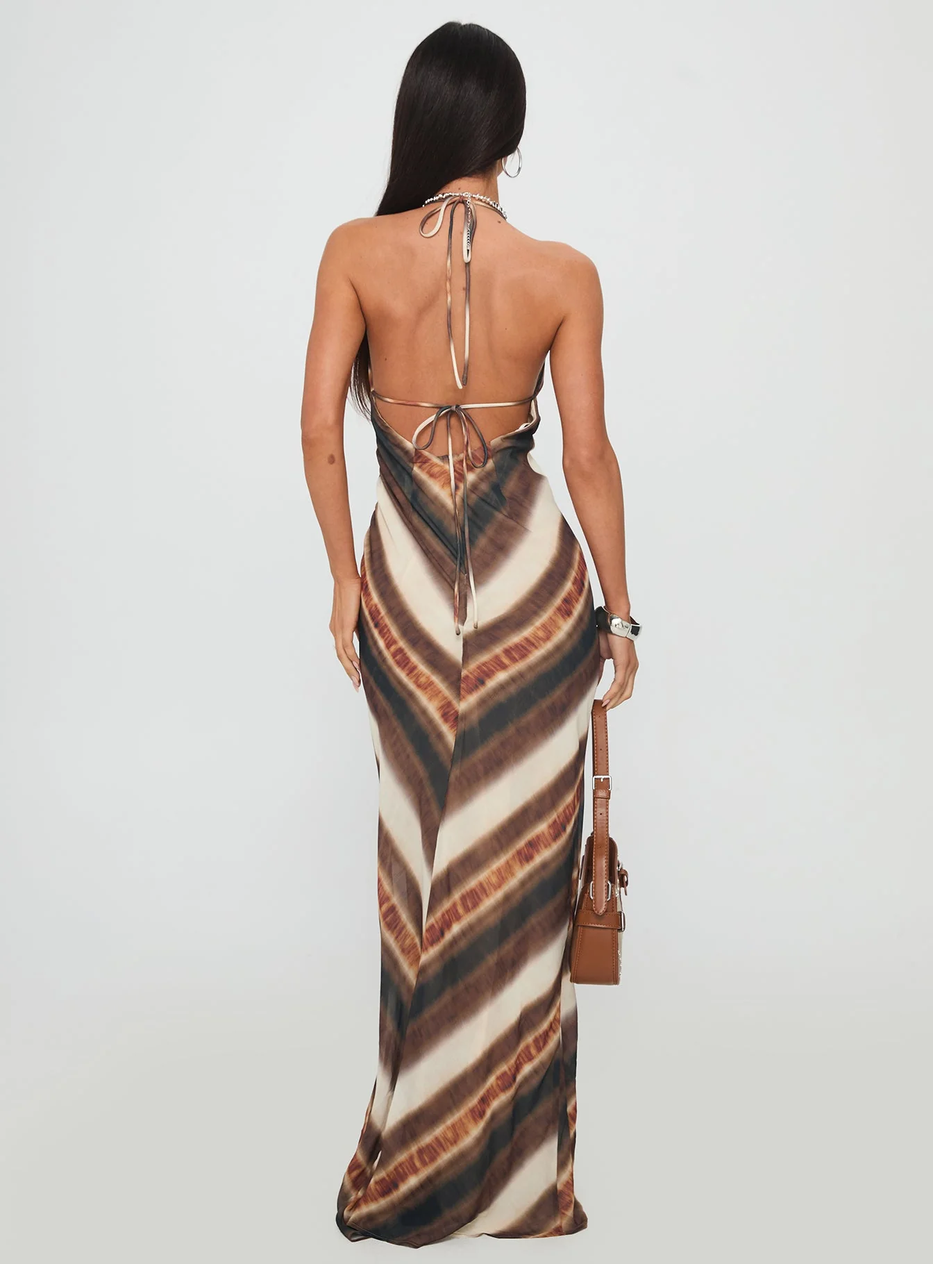 Esmira Halter Maxi Dress Brown Stripe - Image 5