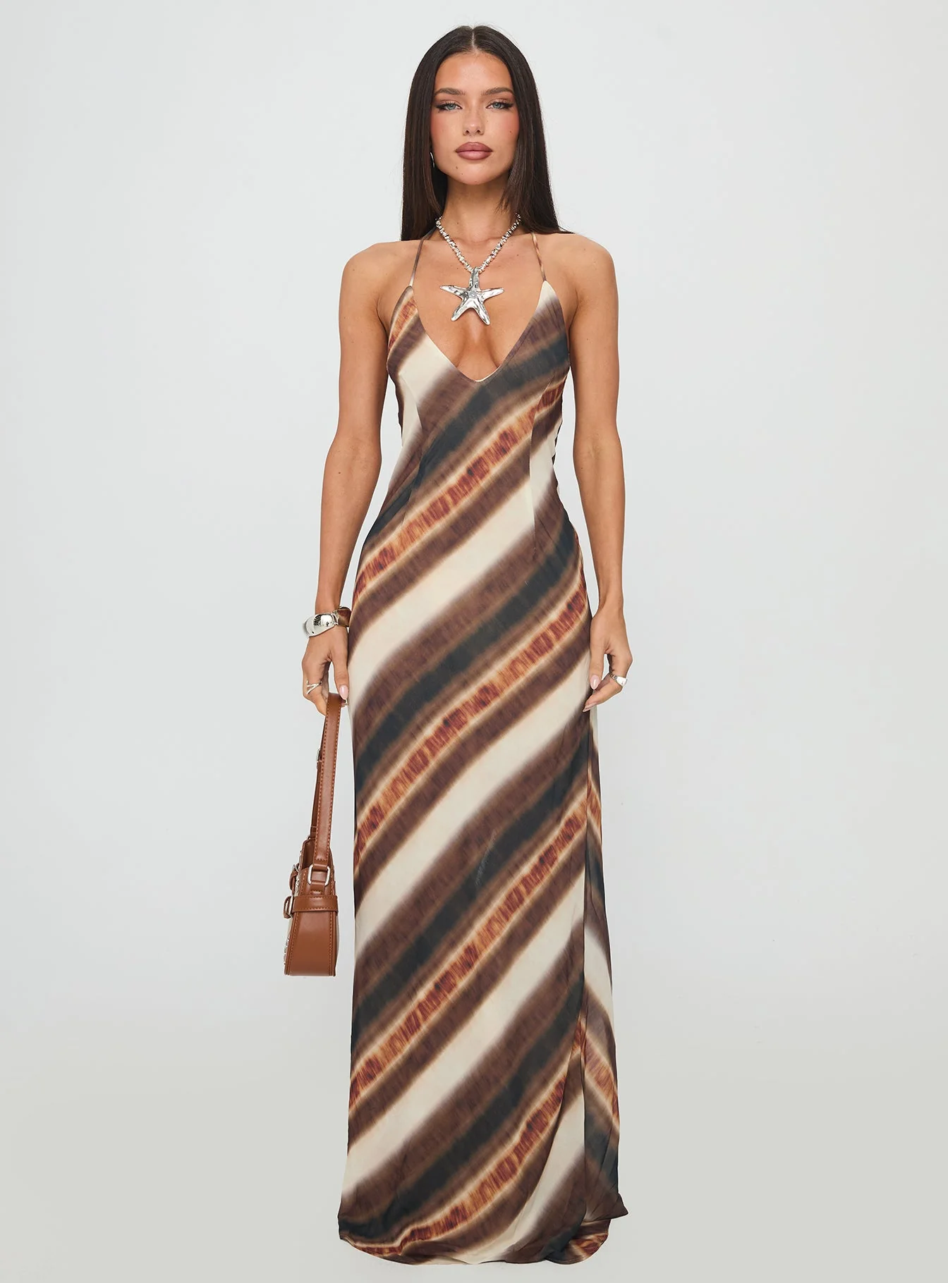 Esmira Halter Maxi Dress Brown Stripe - Image 7