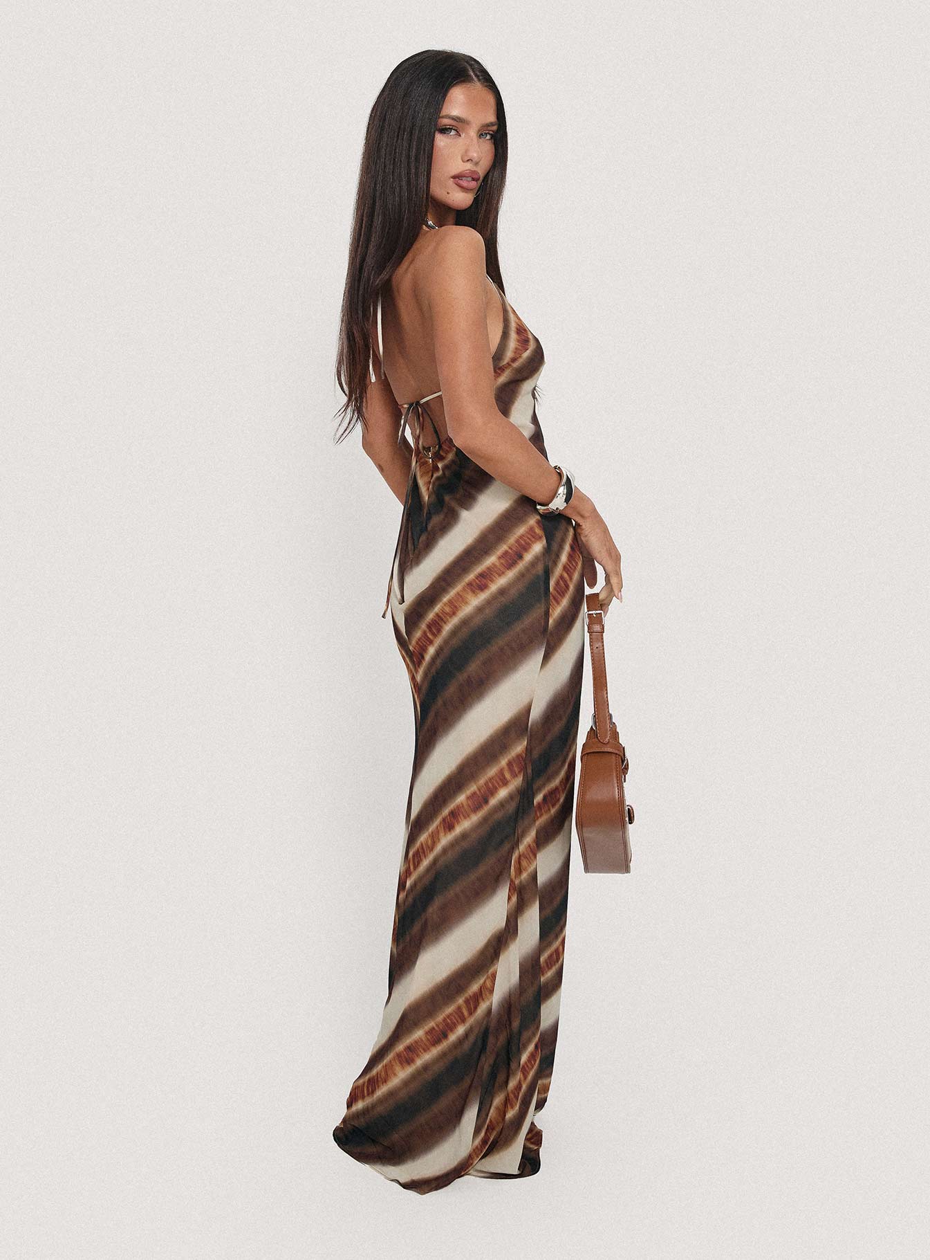 Esmira Halter Maxi Dress Brown Stripe - Image 8