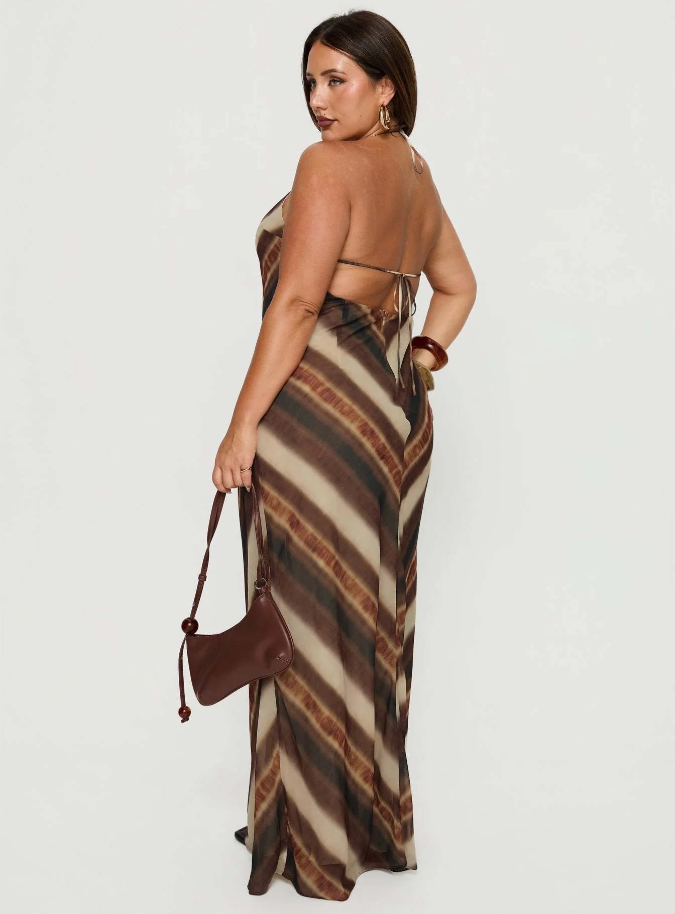 Esmira Halter Maxi Dress Brown Stripe Curve - Image 5