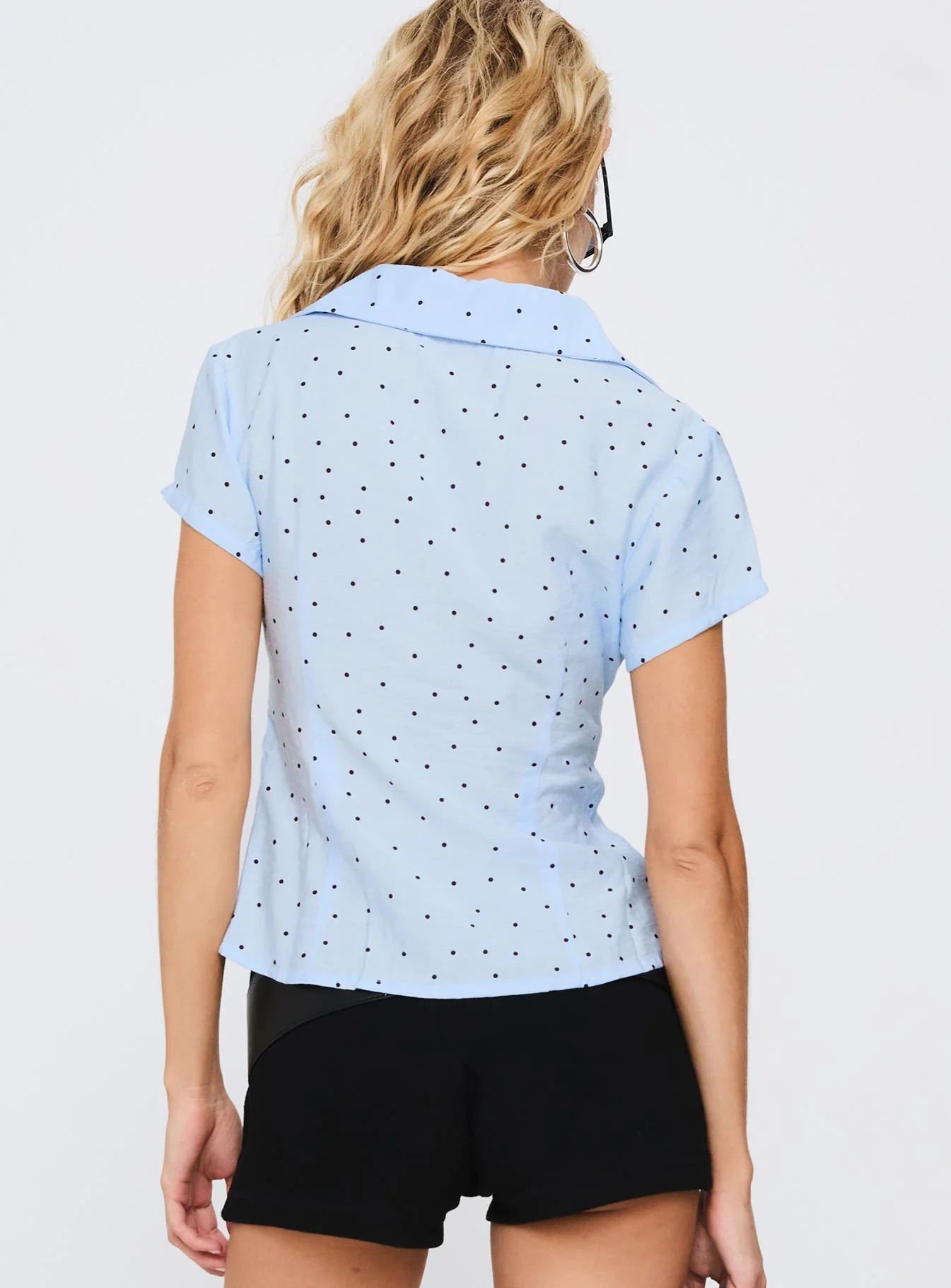 Esteem Buckle Detail Short Sleeve Shirt Blue Polka - Image 5
