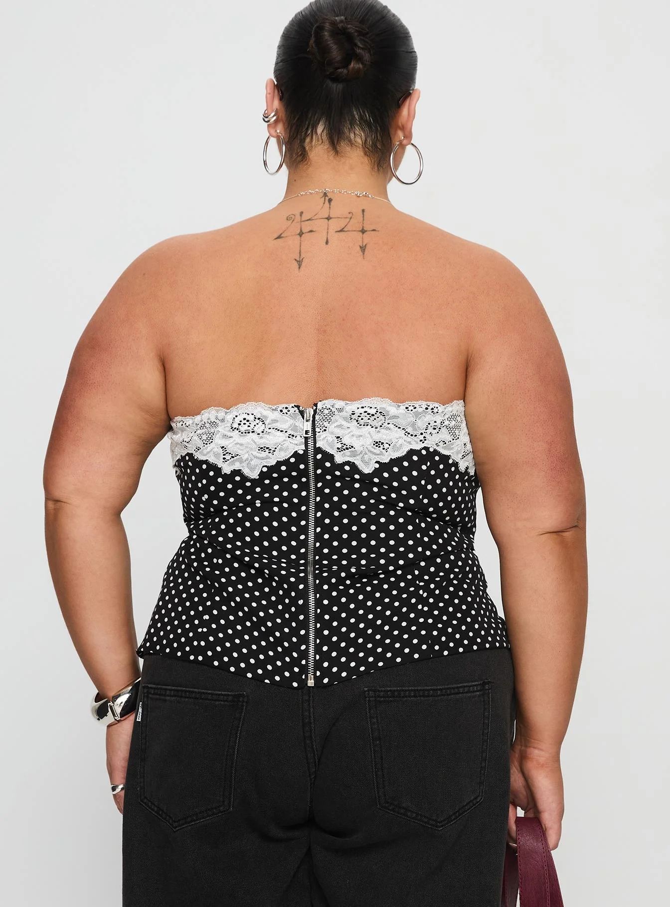 Ettore Lace Trim Strapless Top Black Polka Curve - Image 5
