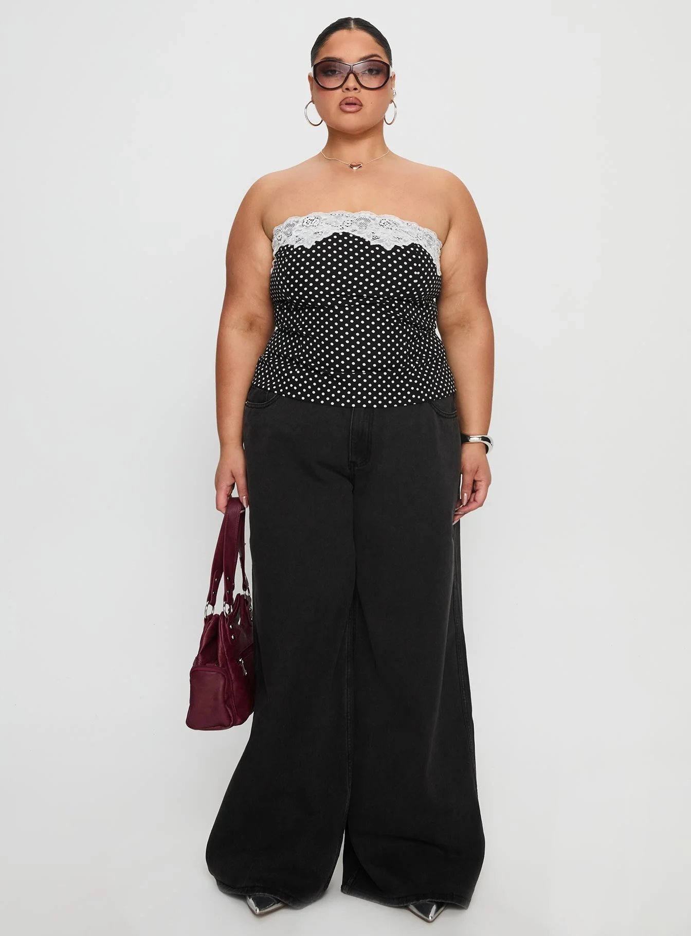 Ettore Lace Trim Strapless Top Black Polka Curve - Image 7