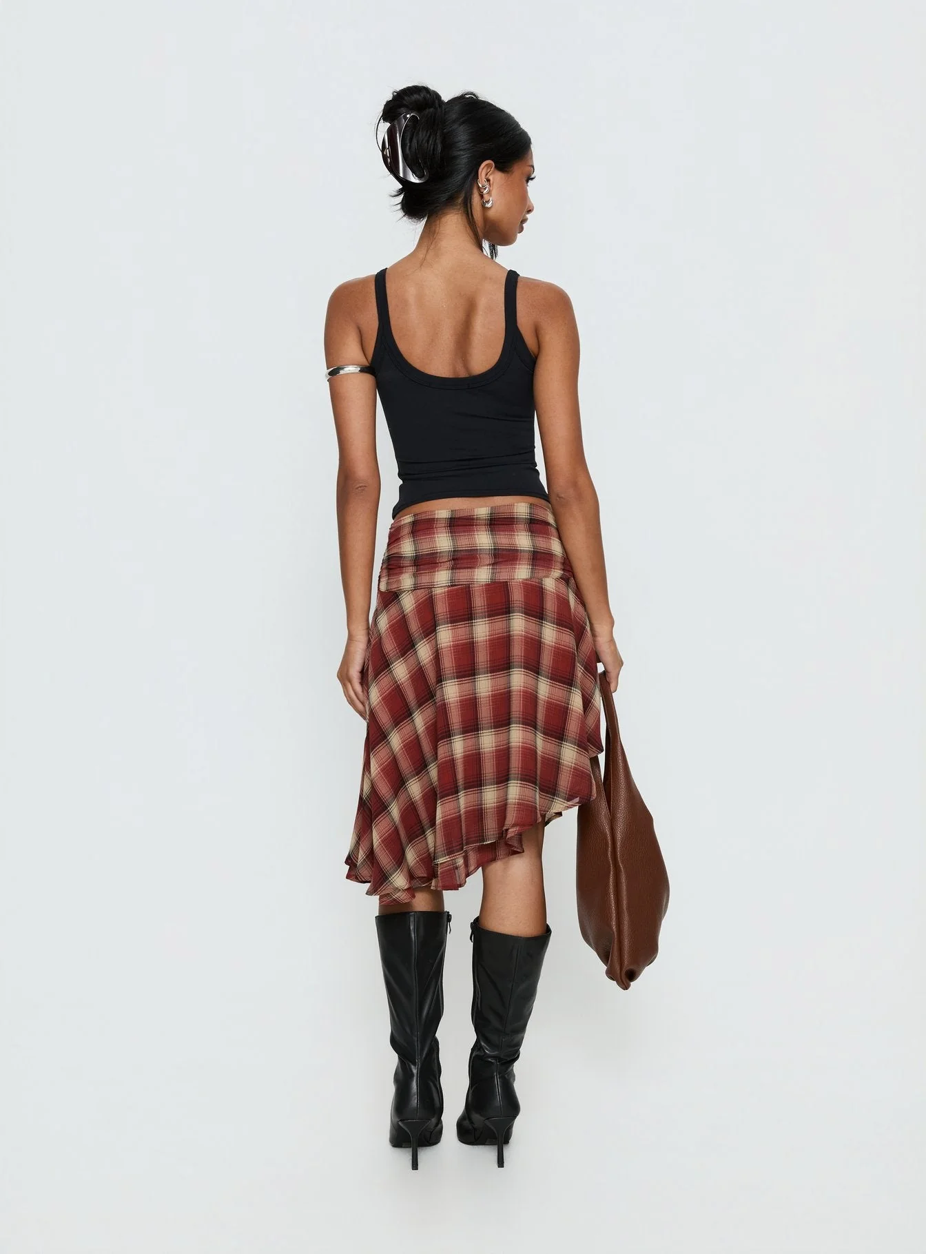 Evanescence Asymmetrical Midi Skirt Brown Check - Image 5