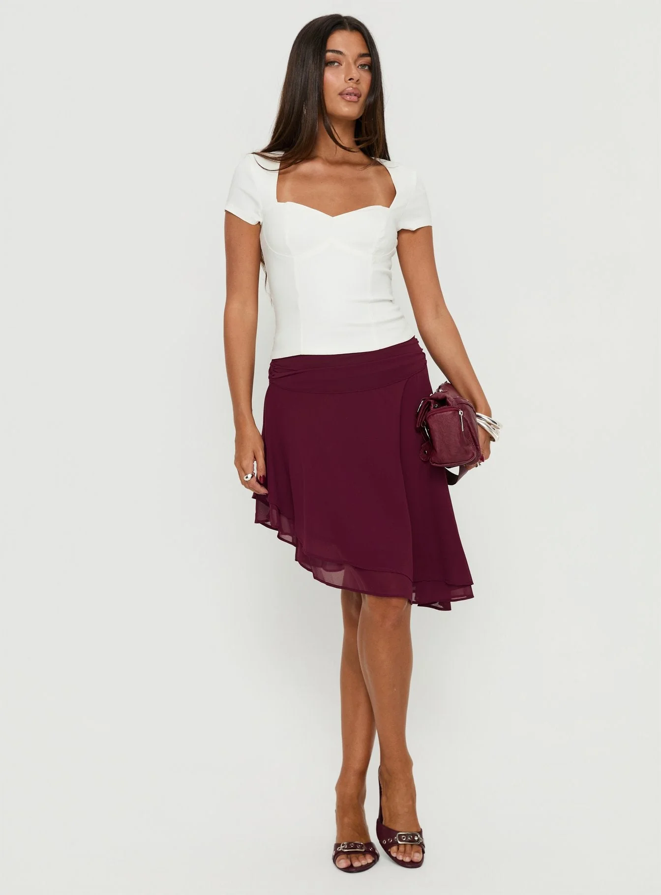 Evanescence Asymmetrical Midi Skirt Cherry - Image 2