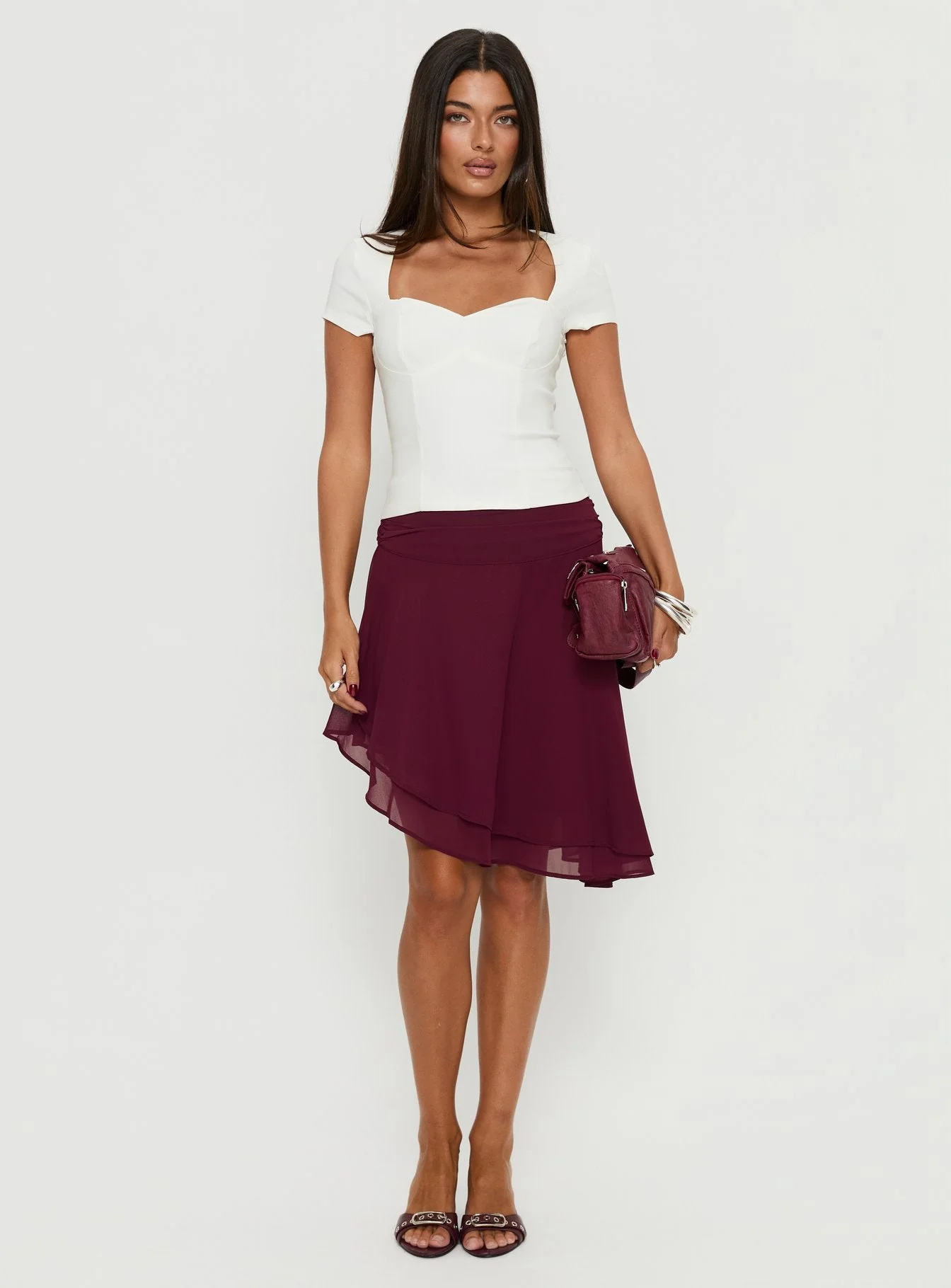 Evanescence Asymmetrical Midi Skirt Cherry - Image 3