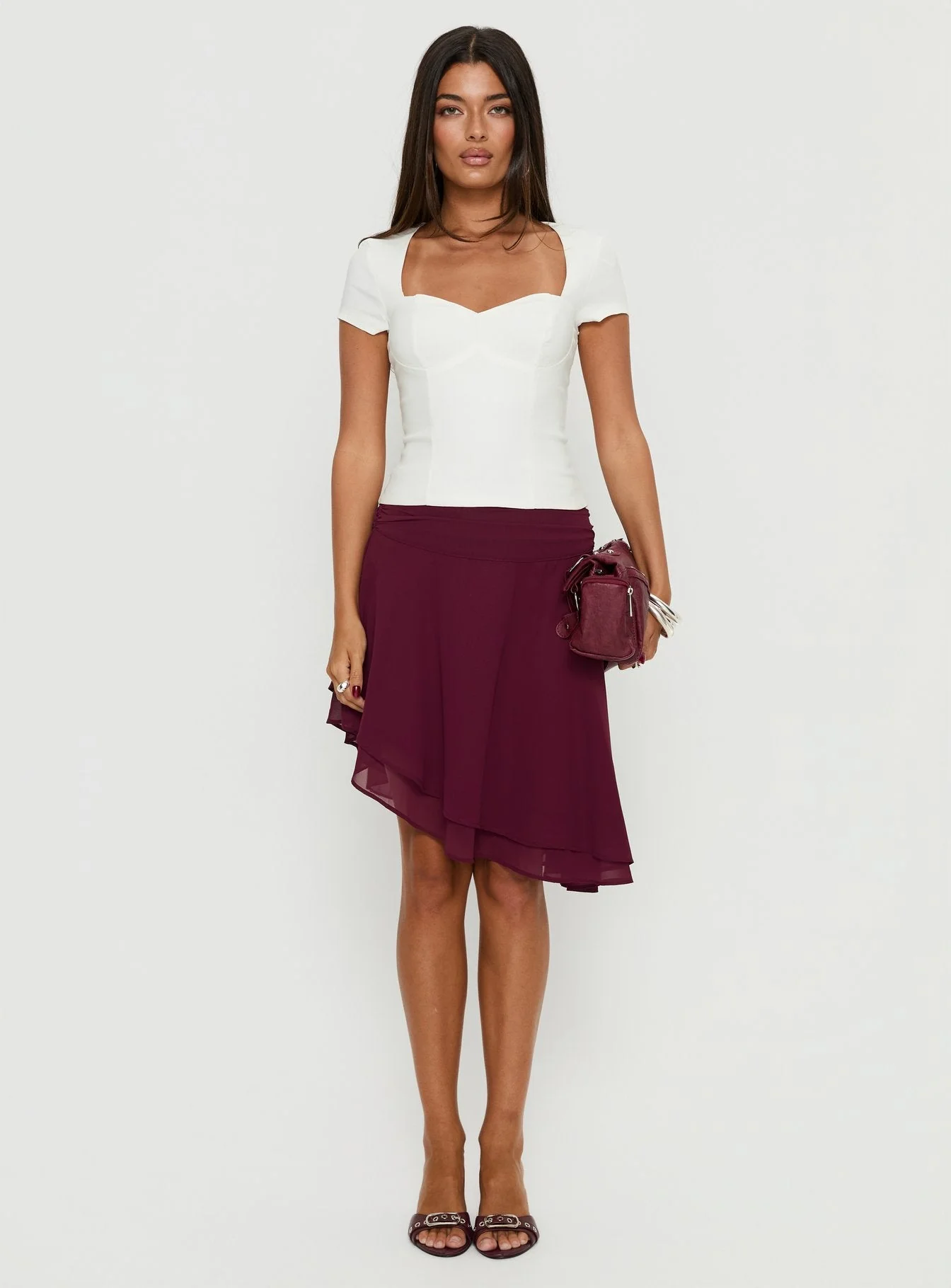 Evanescence Asymmetrical Midi Skirt Cherry - Image 7