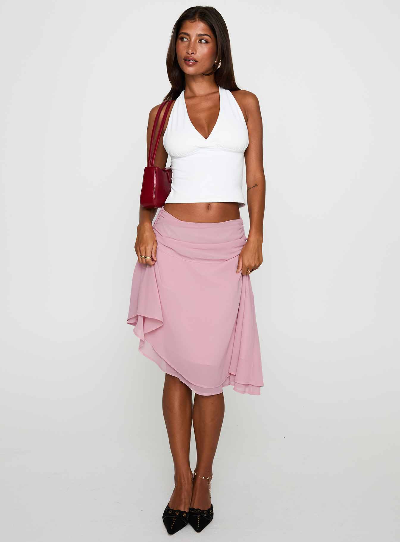Evanescence Asymmetrical Midi Skirt Pastel Pink - Image 2
