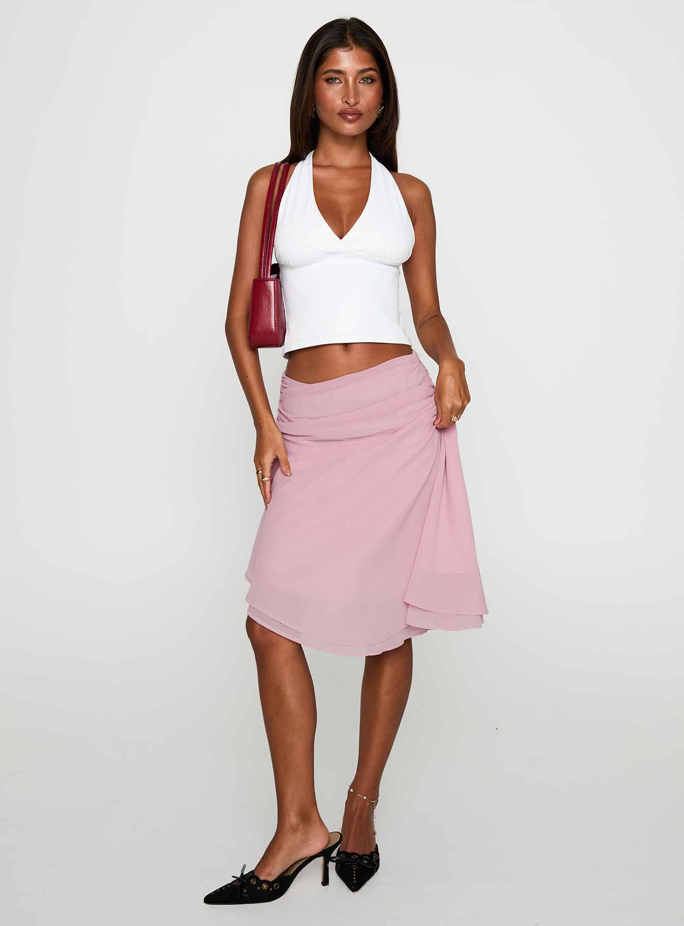 Evanescence Asymmetrical Midi Skirt Pastel Pink - Image 3