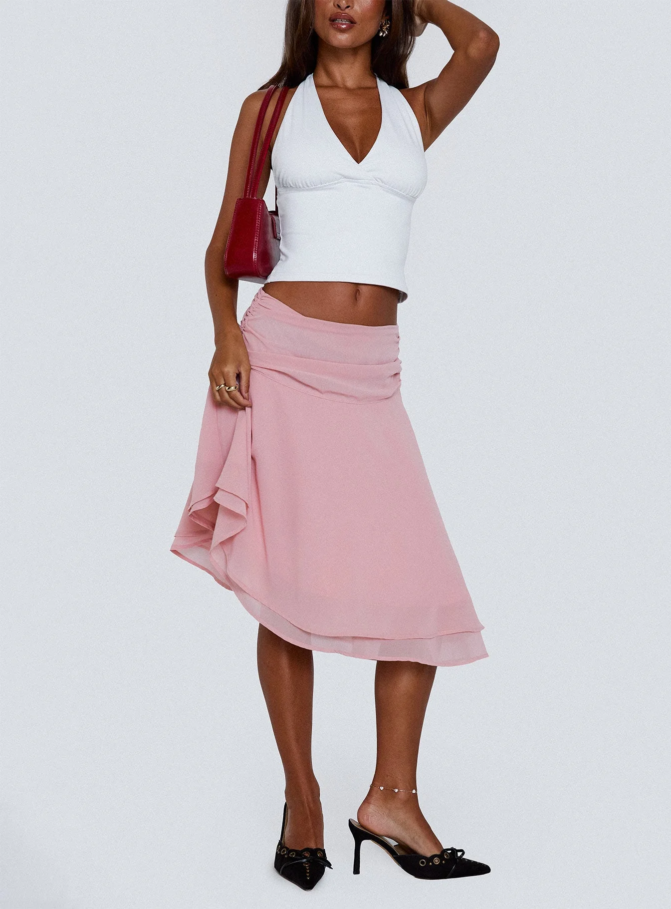 Evanescence Asymmetrical Midi Skirt Pastel Pink - Image 7