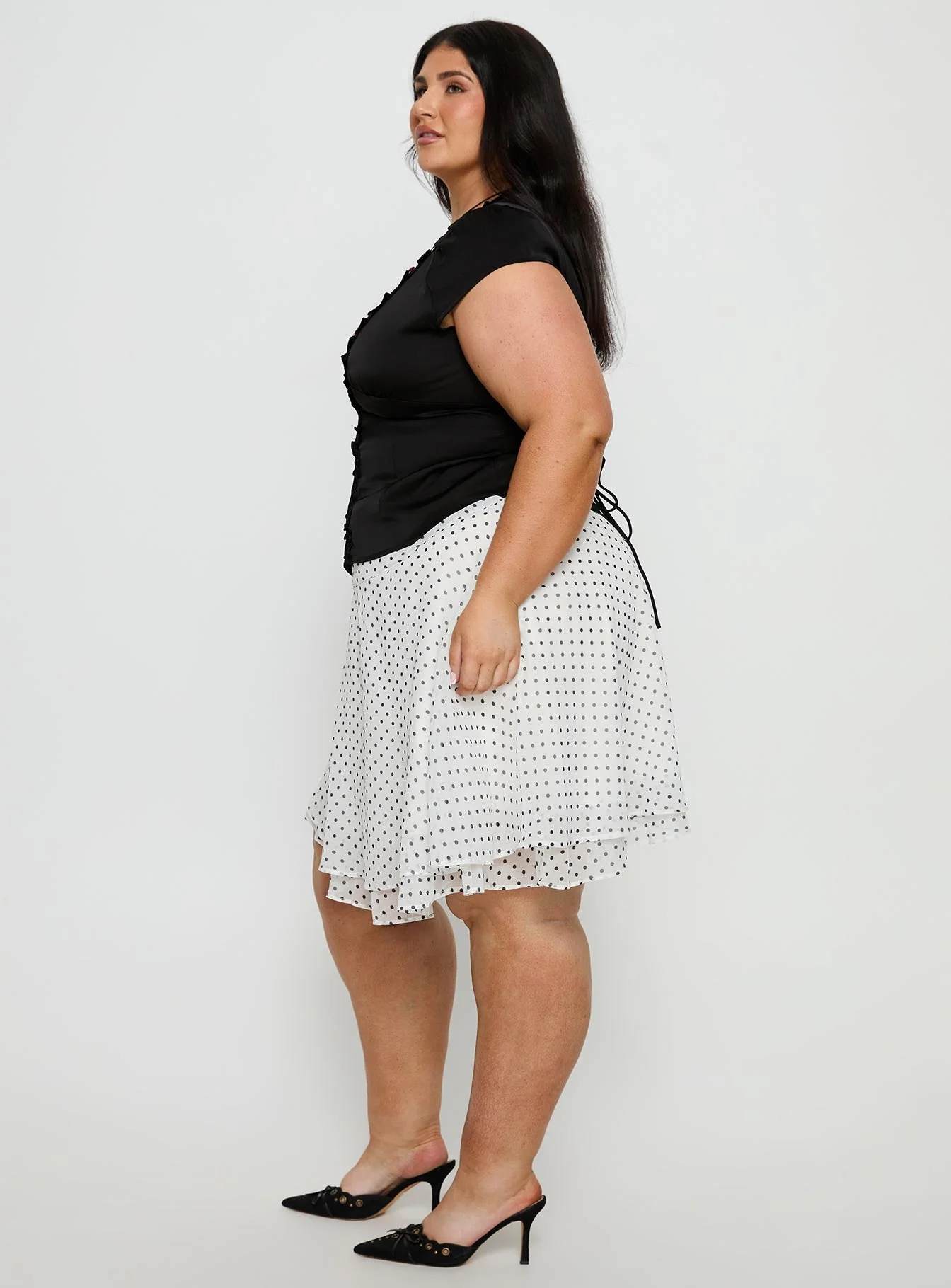 Evanescence Asymmetrical Midi Skirt White / Polka Dot Curve - Image 4
