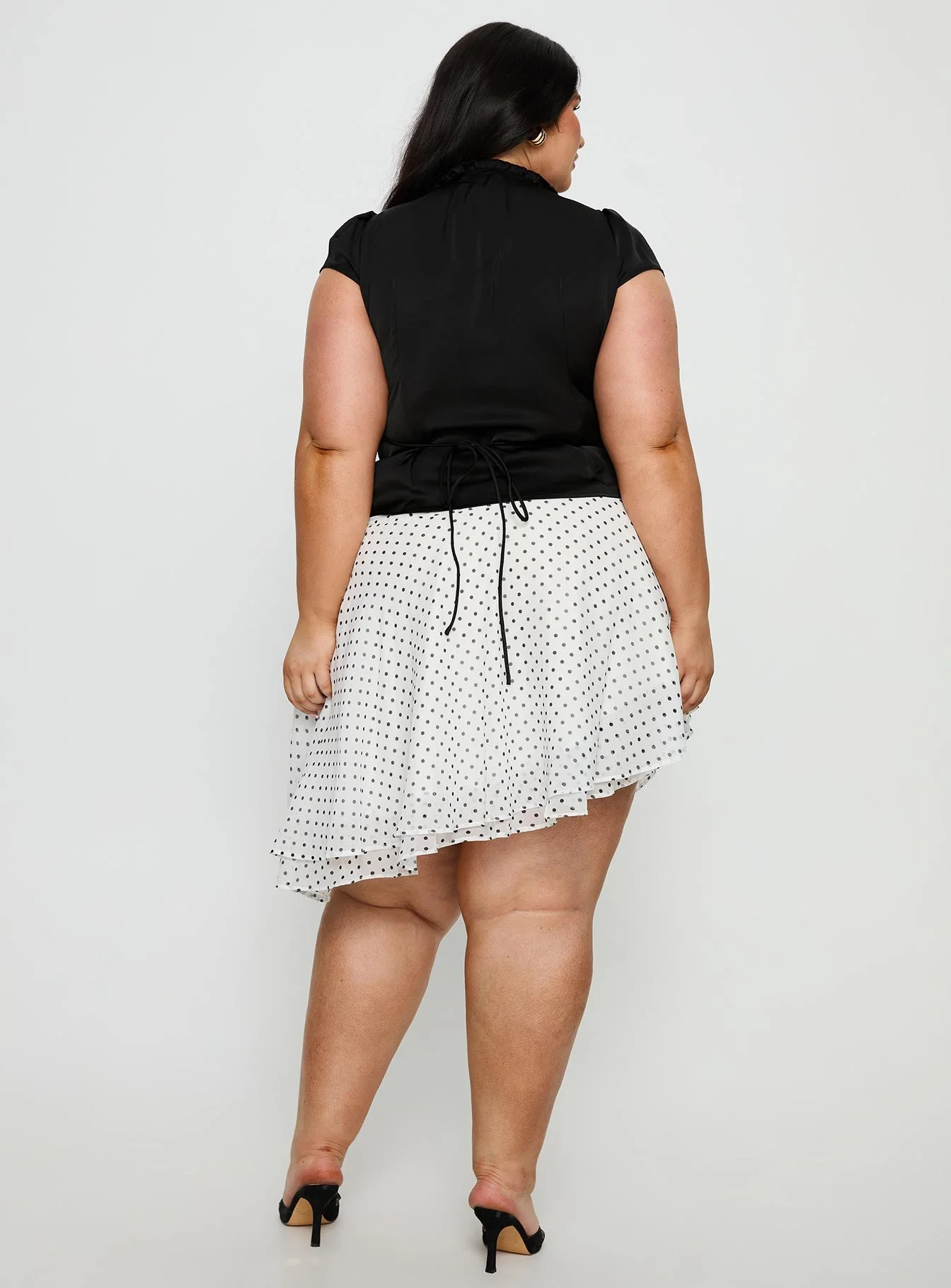 Evanescence Asymmetrical Midi Skirt White / Polka Dot Curve - Image 5