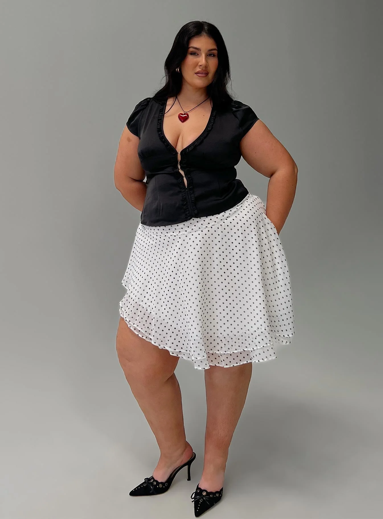 Evanescence Asymmetrical Midi Skirt White / Polka Dot Curve - Image 8